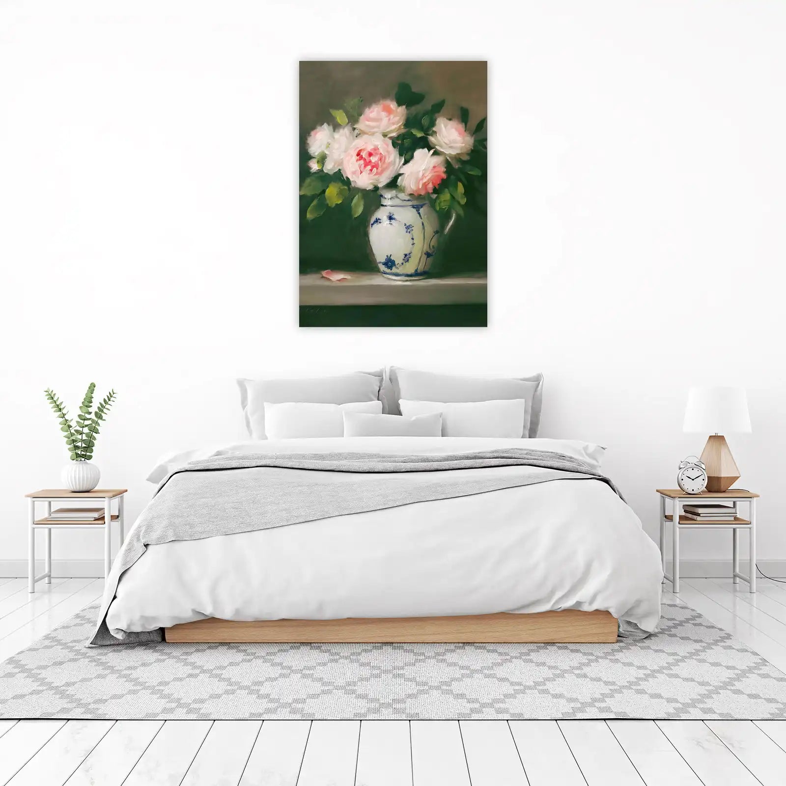 Romantic Blush Roses Floral Vintage Vase Wall Art