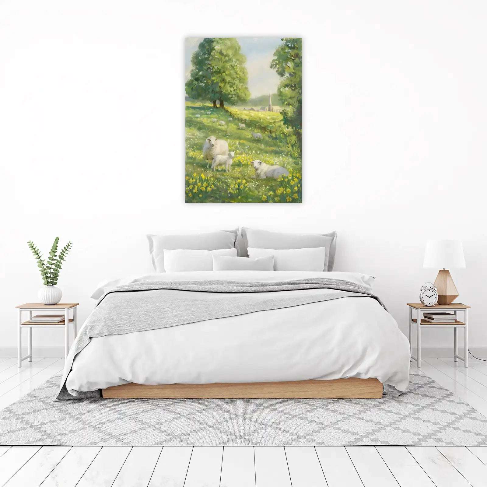 Pastoral Sheep Field Spring Scene Wall Art