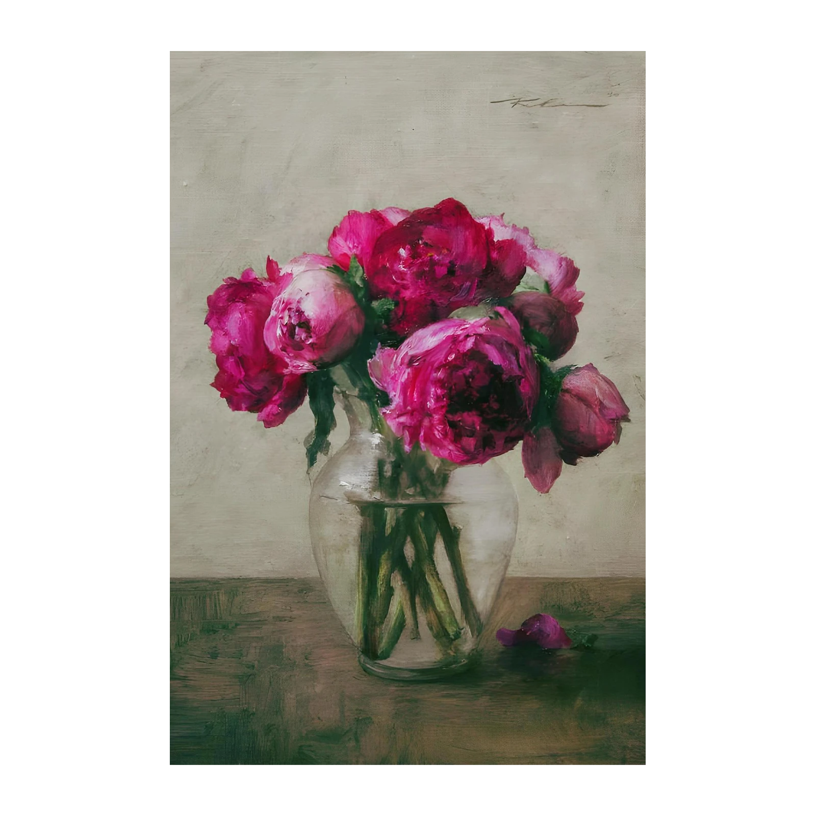 Vibrant Peonies in Glass Vase Wall Art