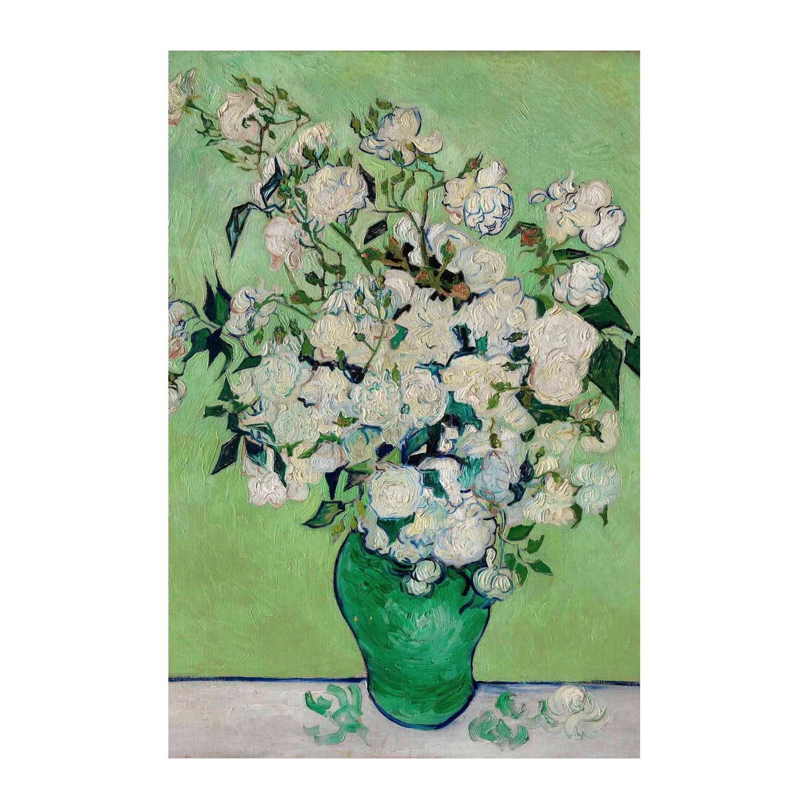 Vibrant White Roses Bouquet Van Gogh Style Wall Art