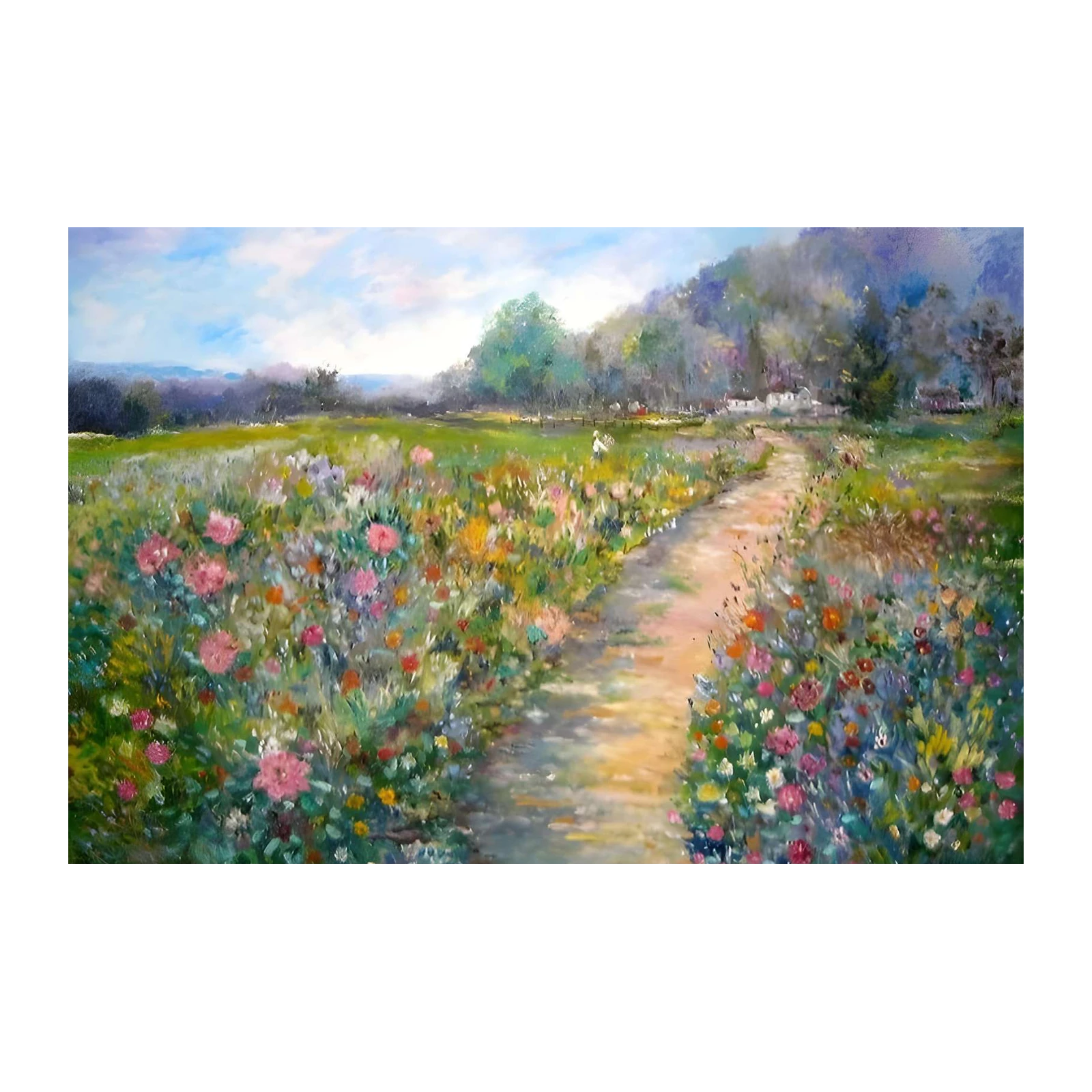 Vibrant Meadow Path Impressionist Floral Wall Art