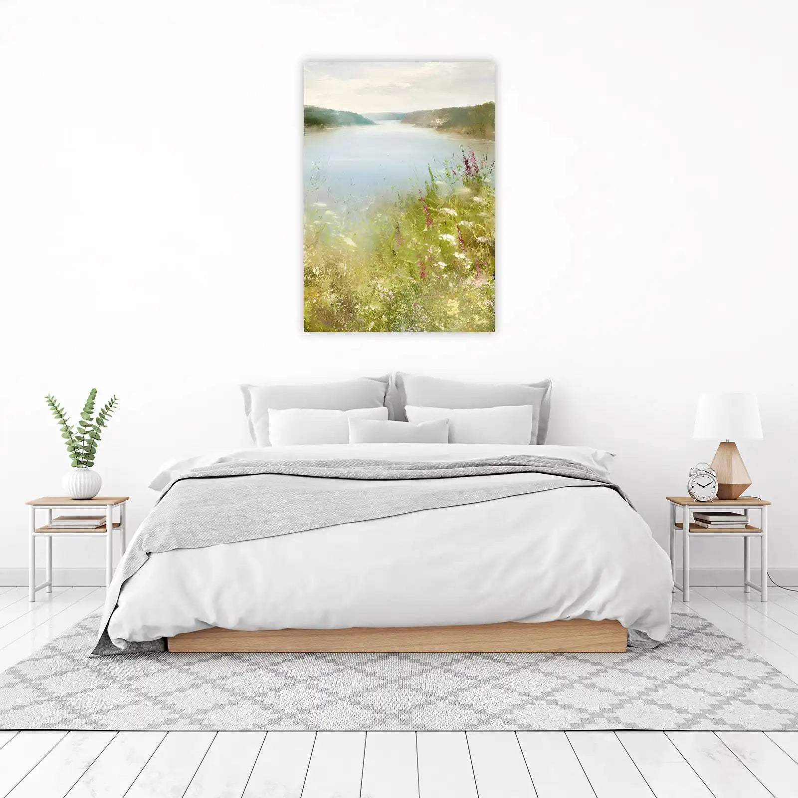 Serene Lake Meadow Floral Landscape Wall Art