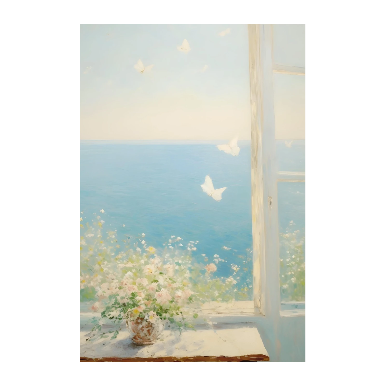 Serene Butterfly Meadow Ocean View Wall Art