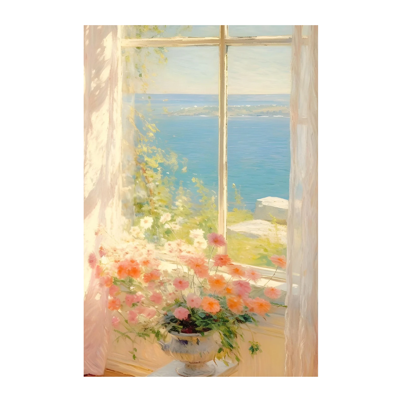Floral Seaside Window Impressionist Wall Art