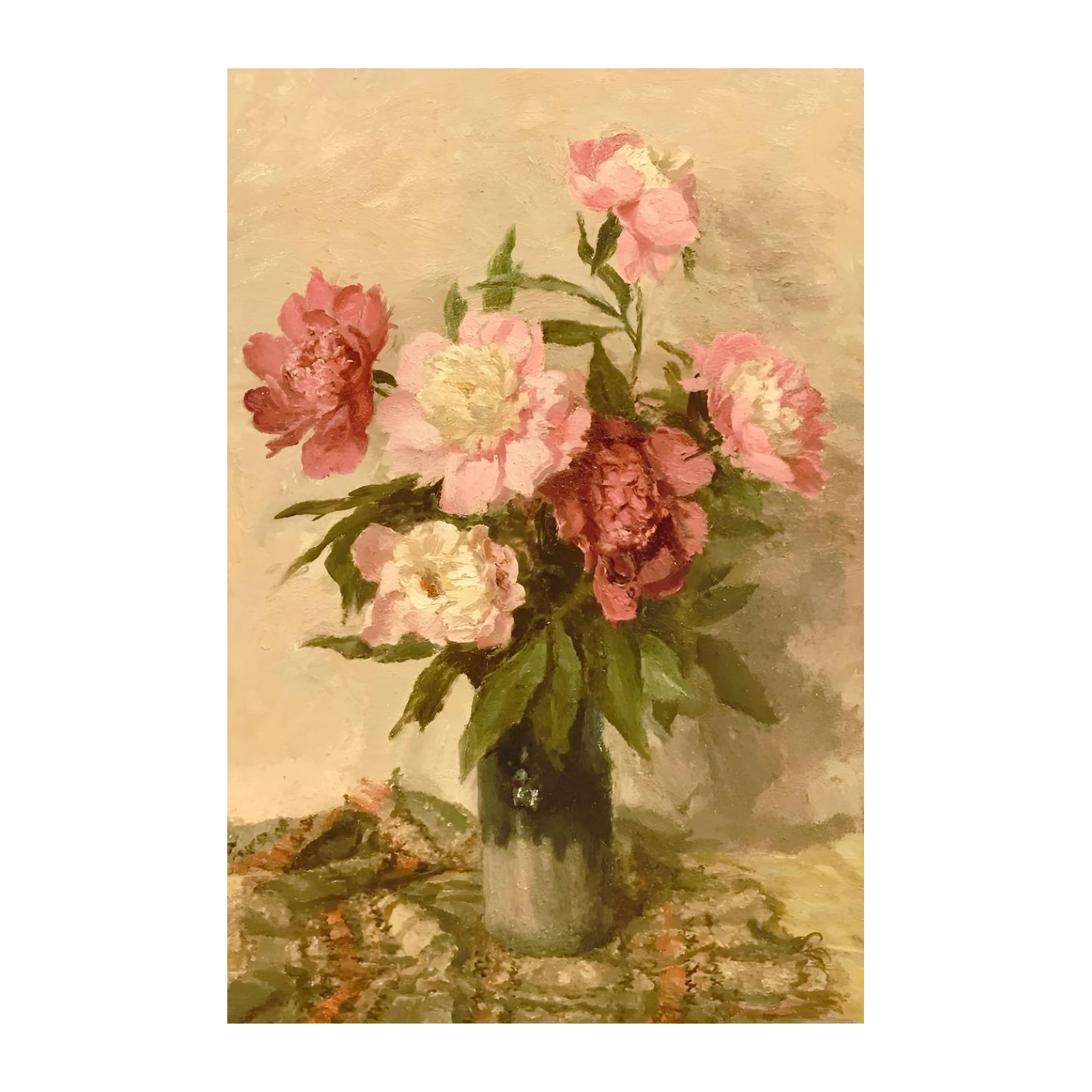 Soft Pink Peonies Still Life Oil Painting Wall Art