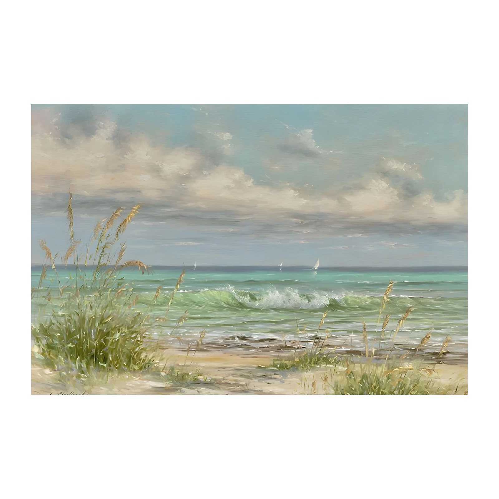 Serene Beach Vista with Sailboats Wall Art