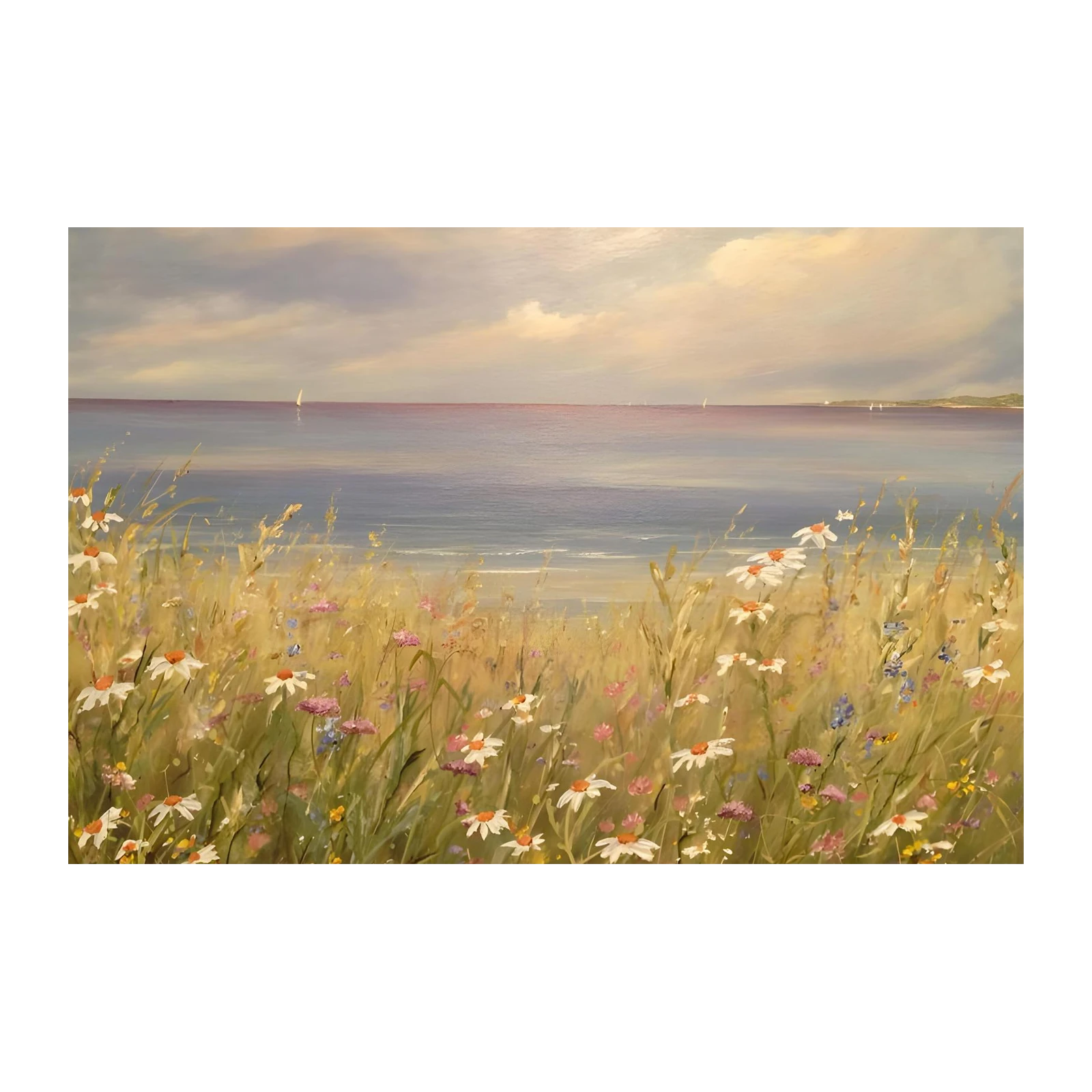 Seaside Meadow Daisy Landscape Wall Art
