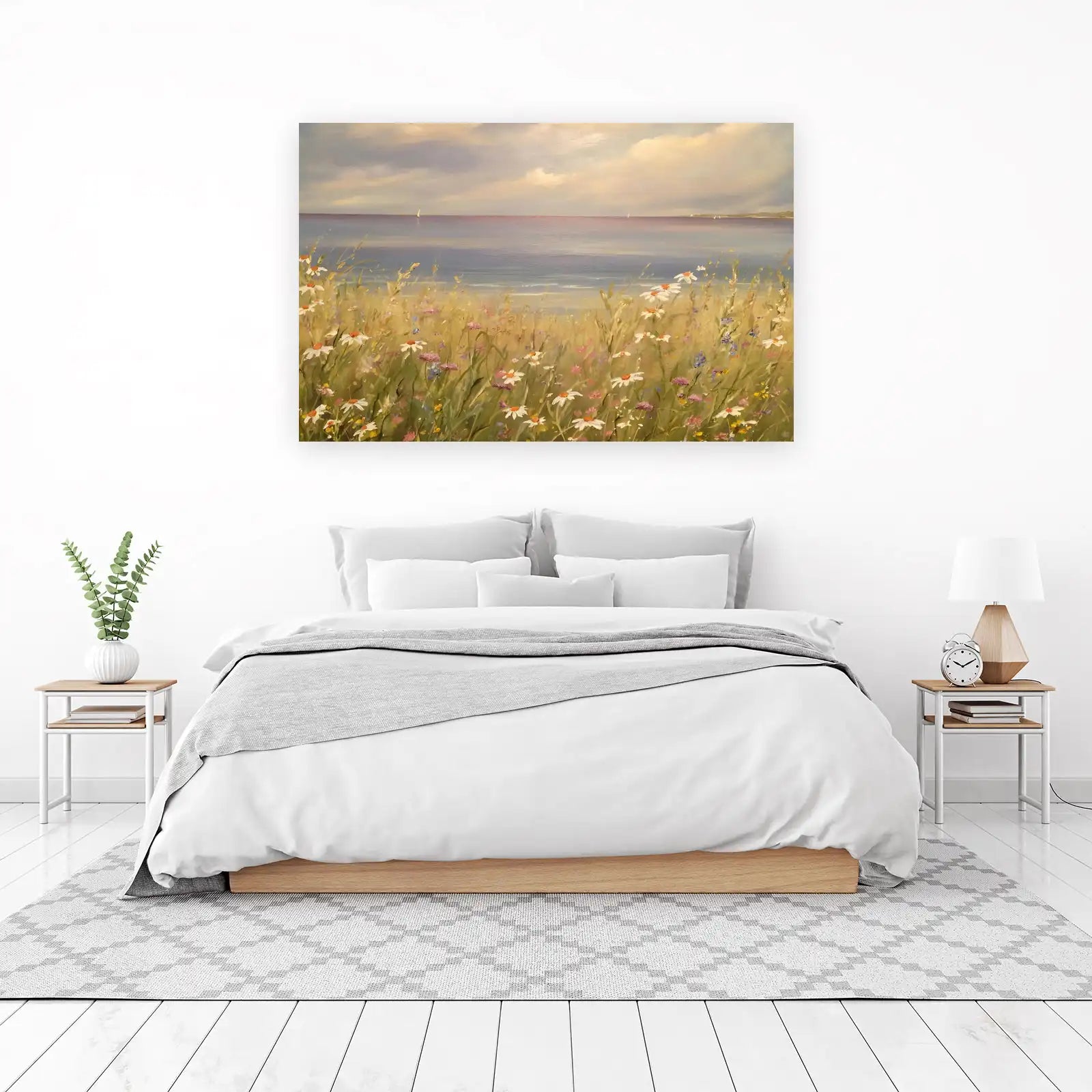 Seaside Meadow Daisy Landscape Wall Art
