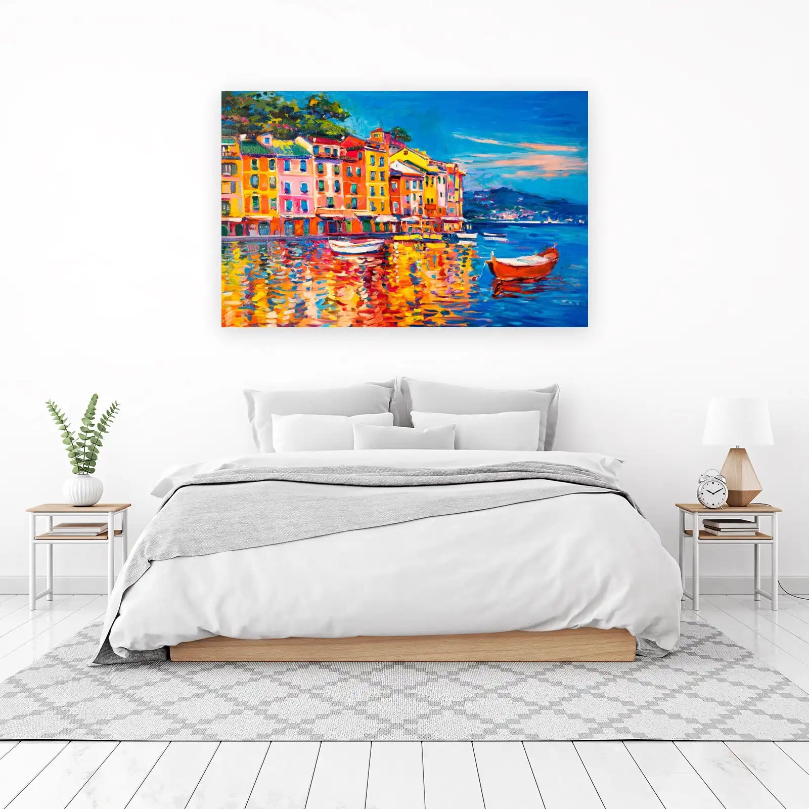 Vibrant Italian Harbor Impasto Wall Art