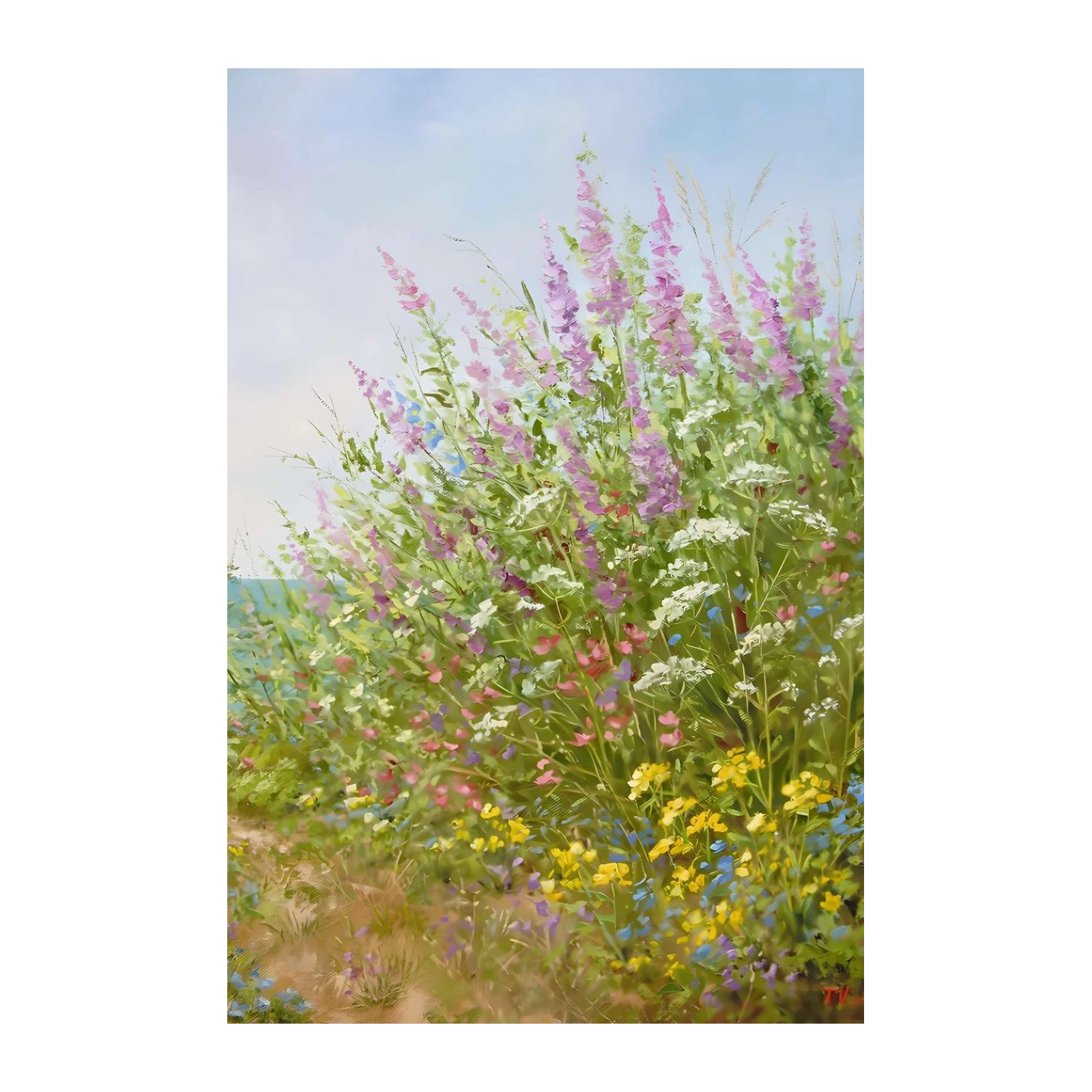 Vibrant Wildflower Meadow Beach Scene Wall Art
