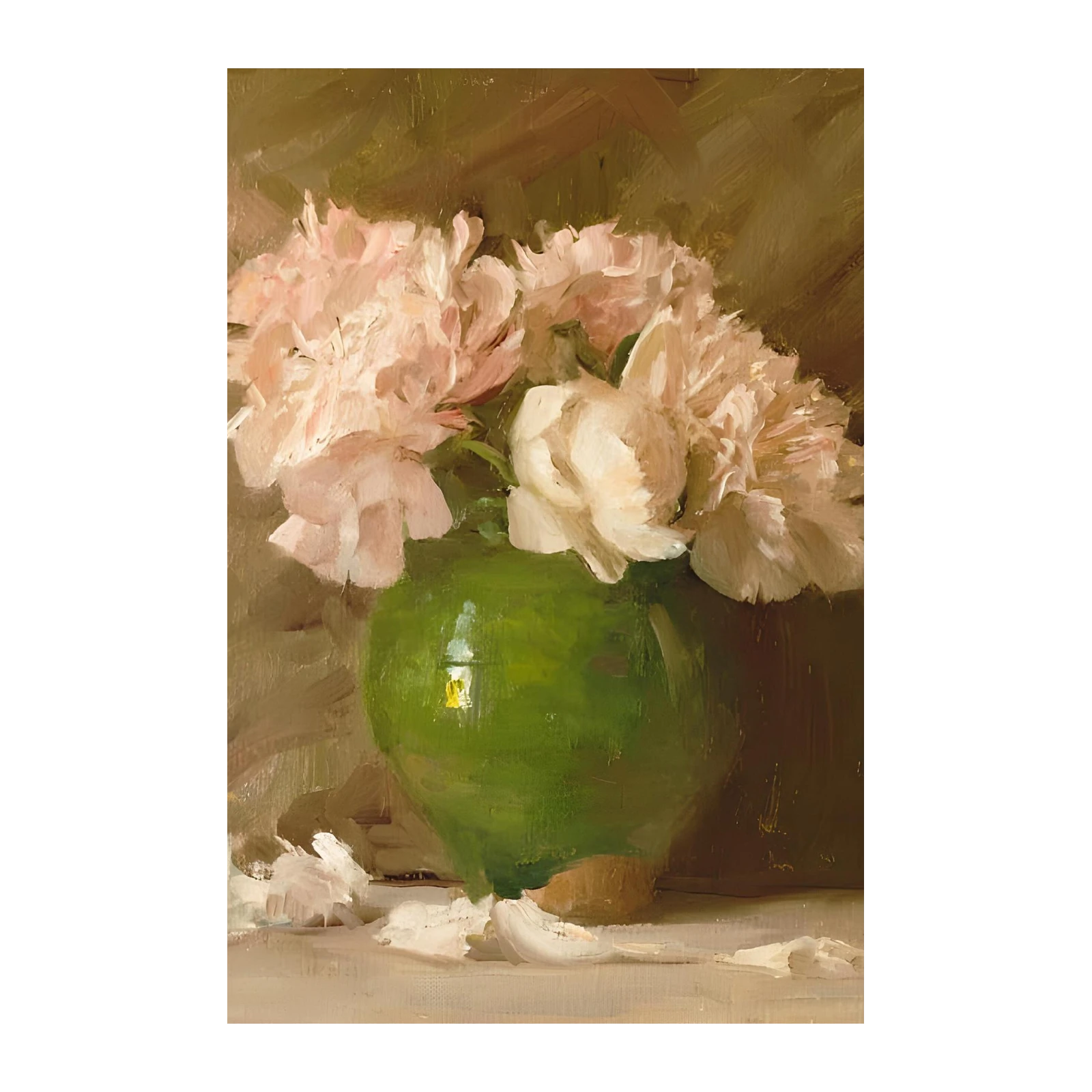 Soft Peonies in Green Vase Wall Art