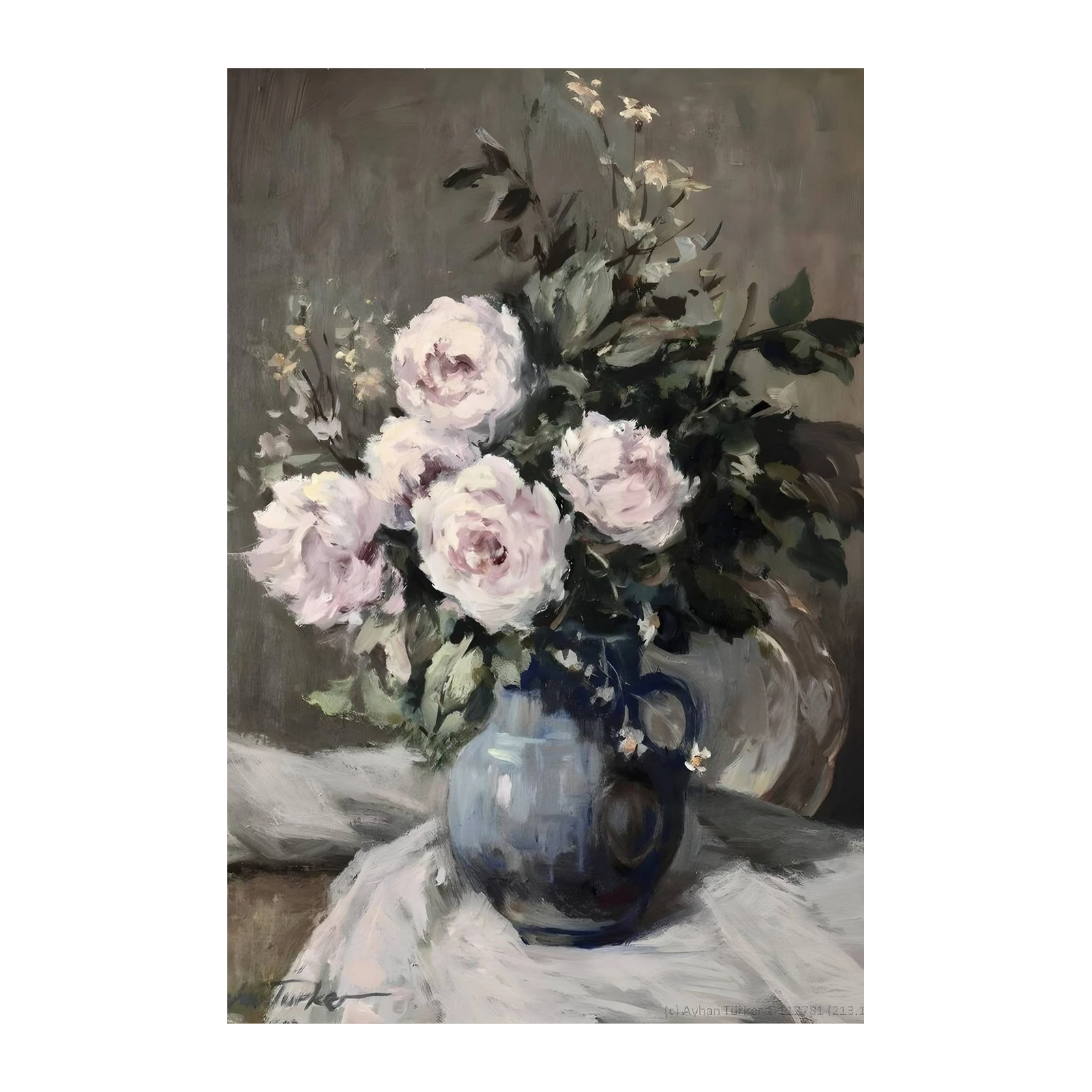 Elegant Blush Peonies in Blue Vase Wall Art