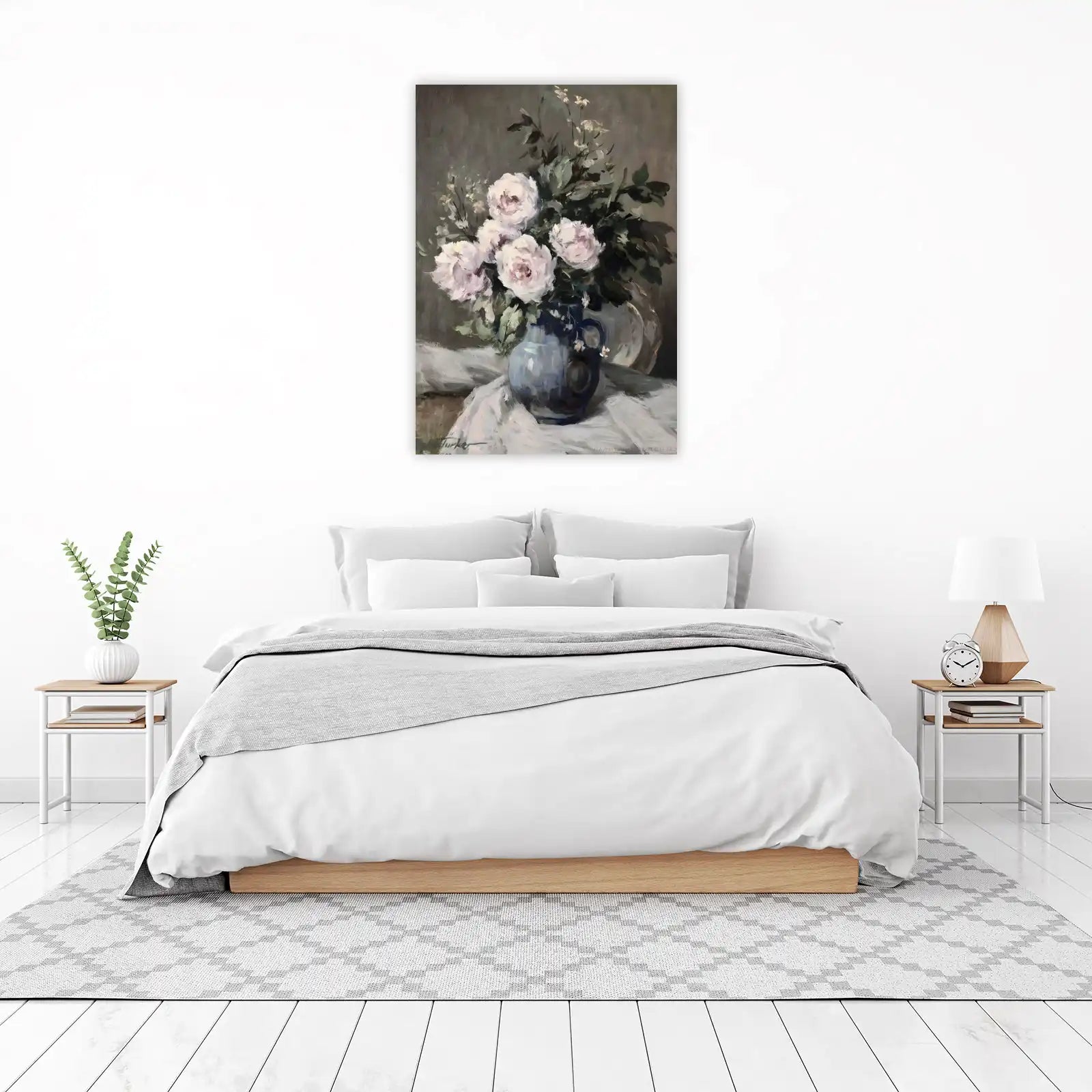 Elegant Blush Peonies in Blue Vase Wall Art