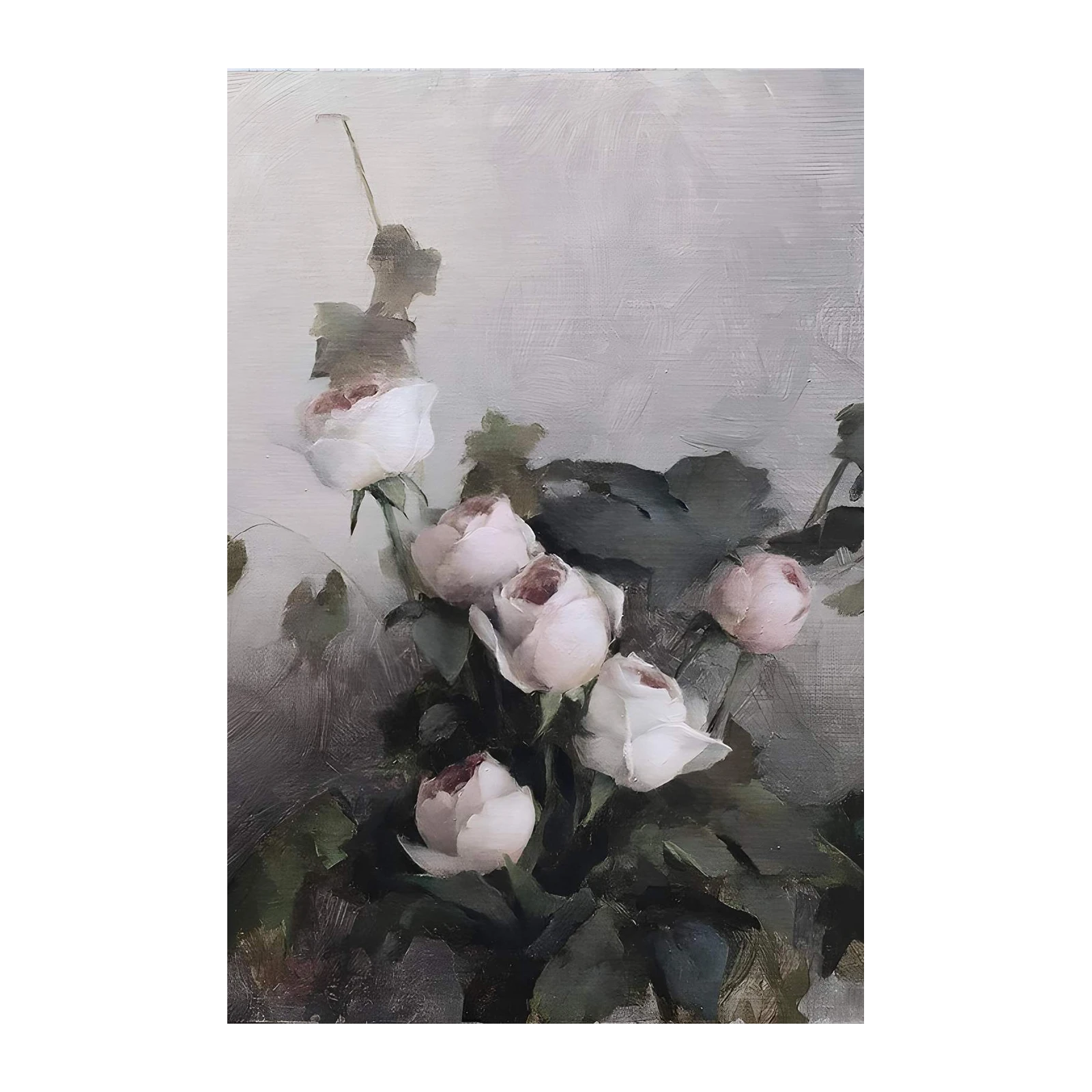 Soft White Roses Floral Oil Painting Wall Art