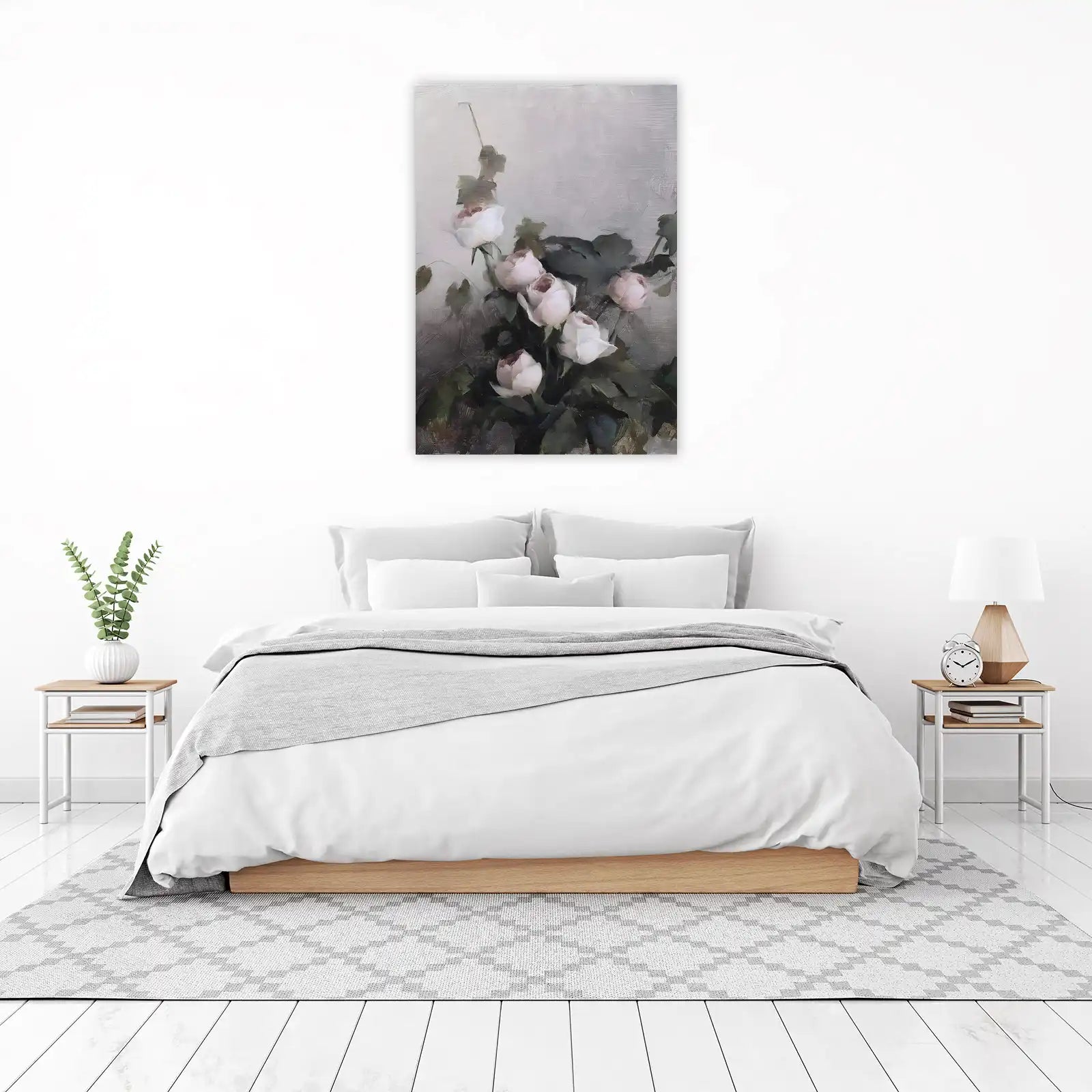 Soft White Roses Floral Oil Painting Wall Art