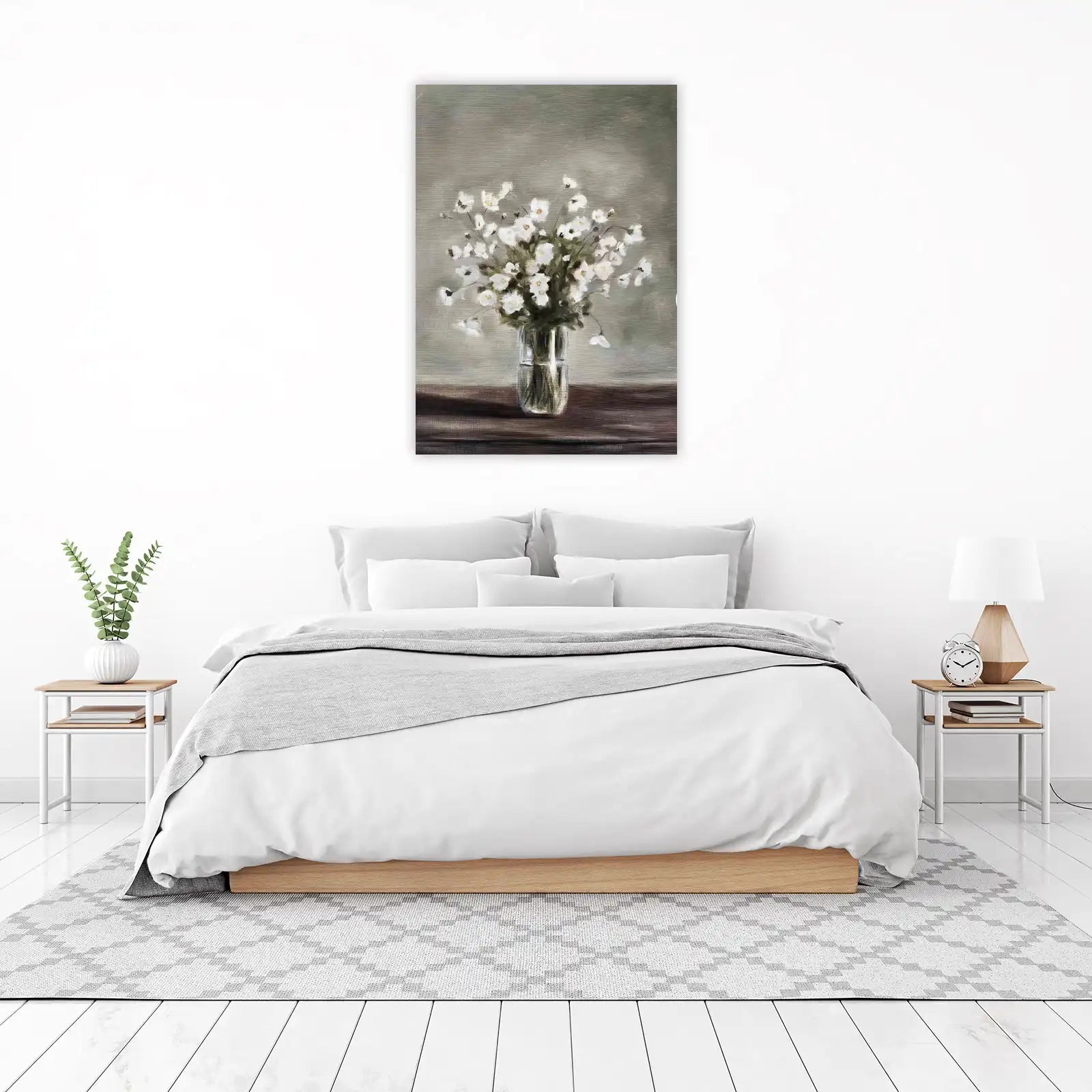 Serene White Daisies in Glass Vase Wall Art