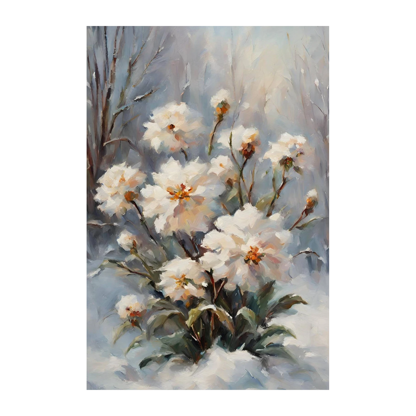 Winter Bloom White Flowers Wall Art