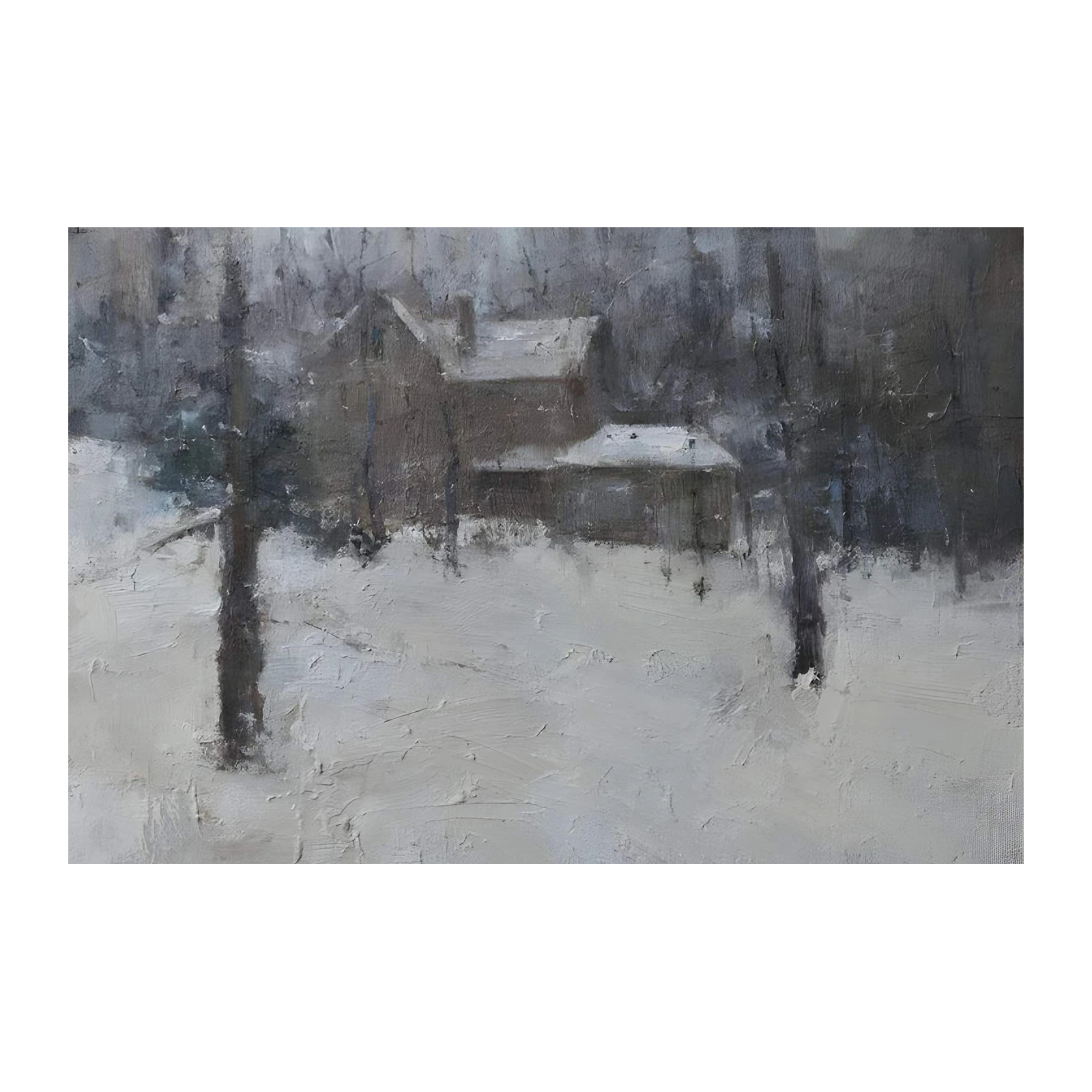 Misty Winter Cabin Impressionist Wall Art