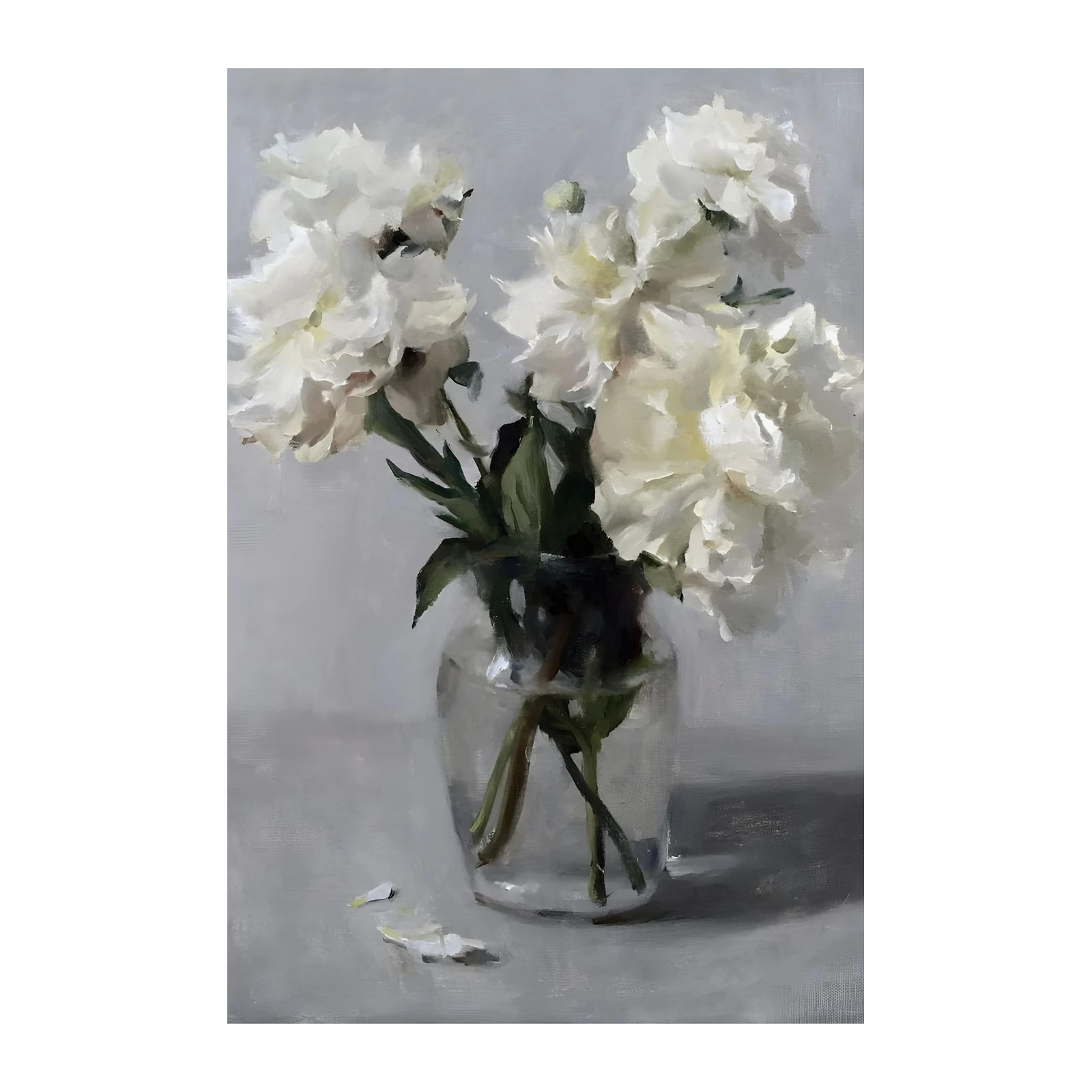 Elegant White Peonies in Glass Vase Wall Art