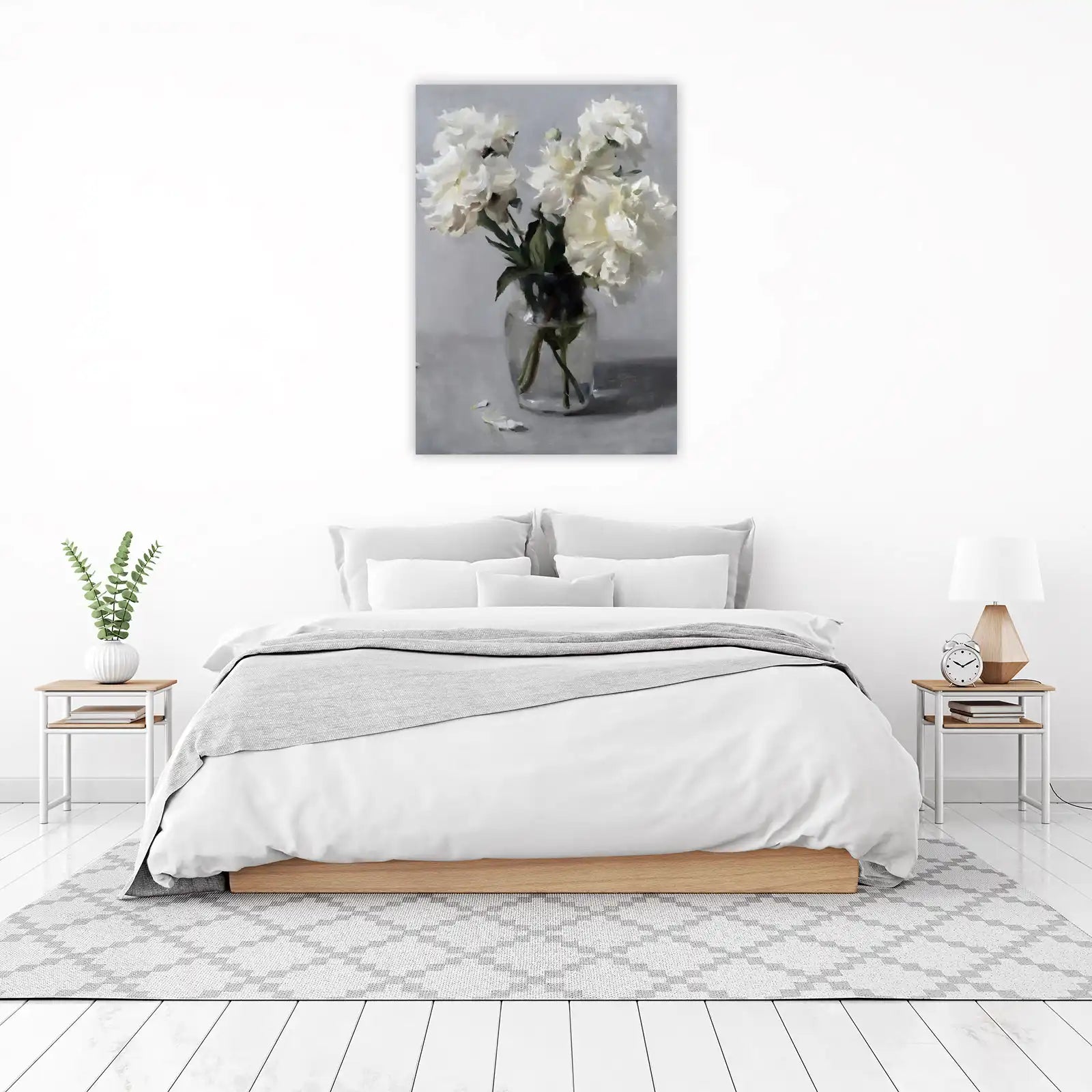 Elegant White Peonies in Glass Vase Wall Art