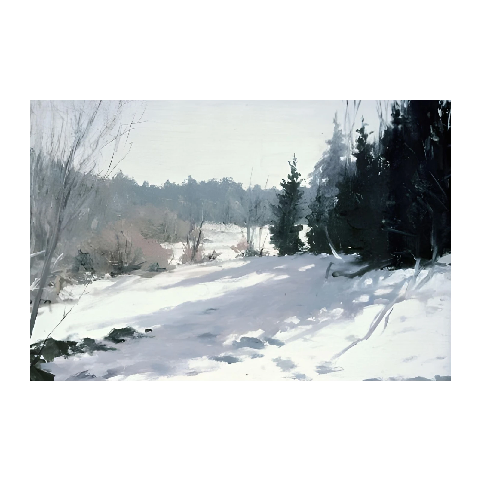 Serene Winter Landscape Painting Wall Art