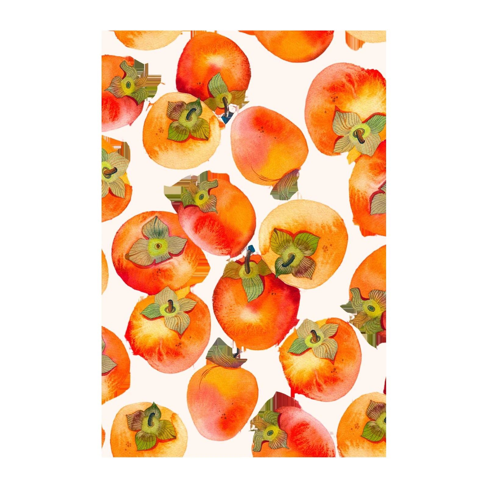 Vibrant Watercolor Persimmon Pattern Wall Art