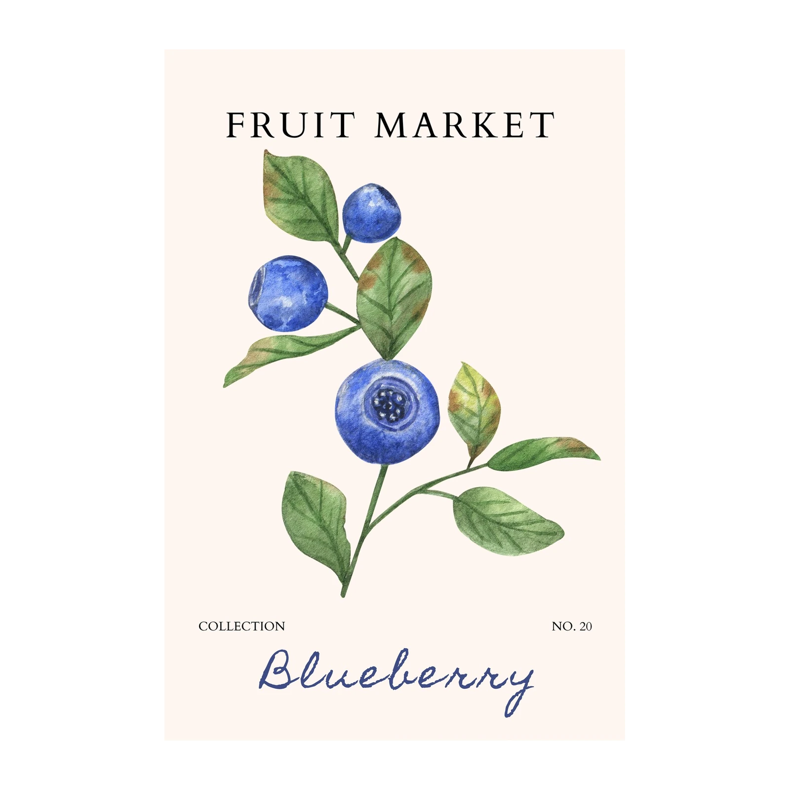 Watercolor Blueberry Botanical Fruit Market Wall Art