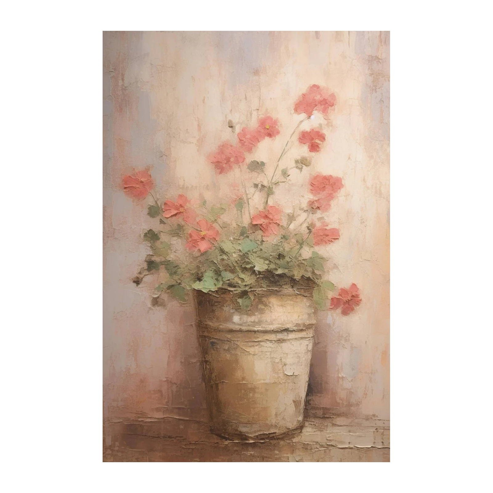 Vintage Pink Floral Potted Plant Wall Art