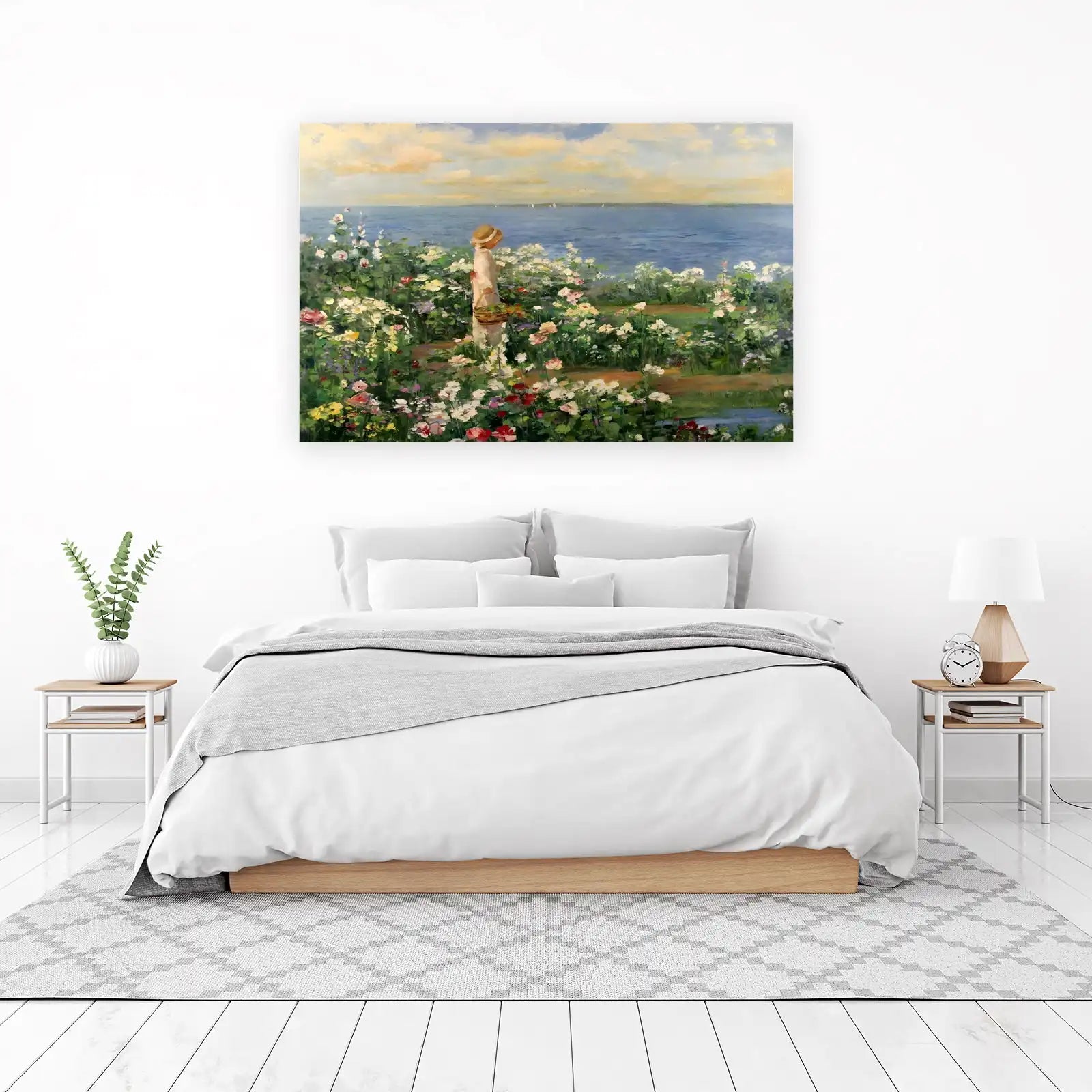 Serene Garden Vista Girl & Sea Wall Art