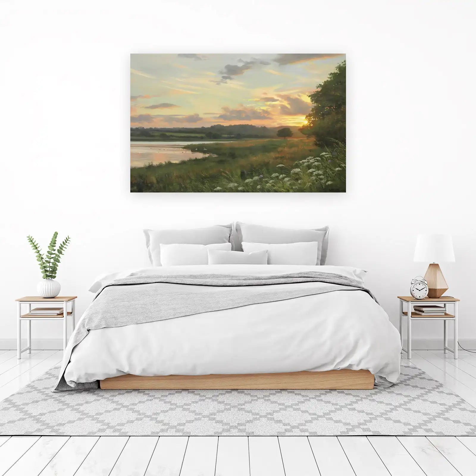 Serene Sunset Lakeside Swans Wall Art
