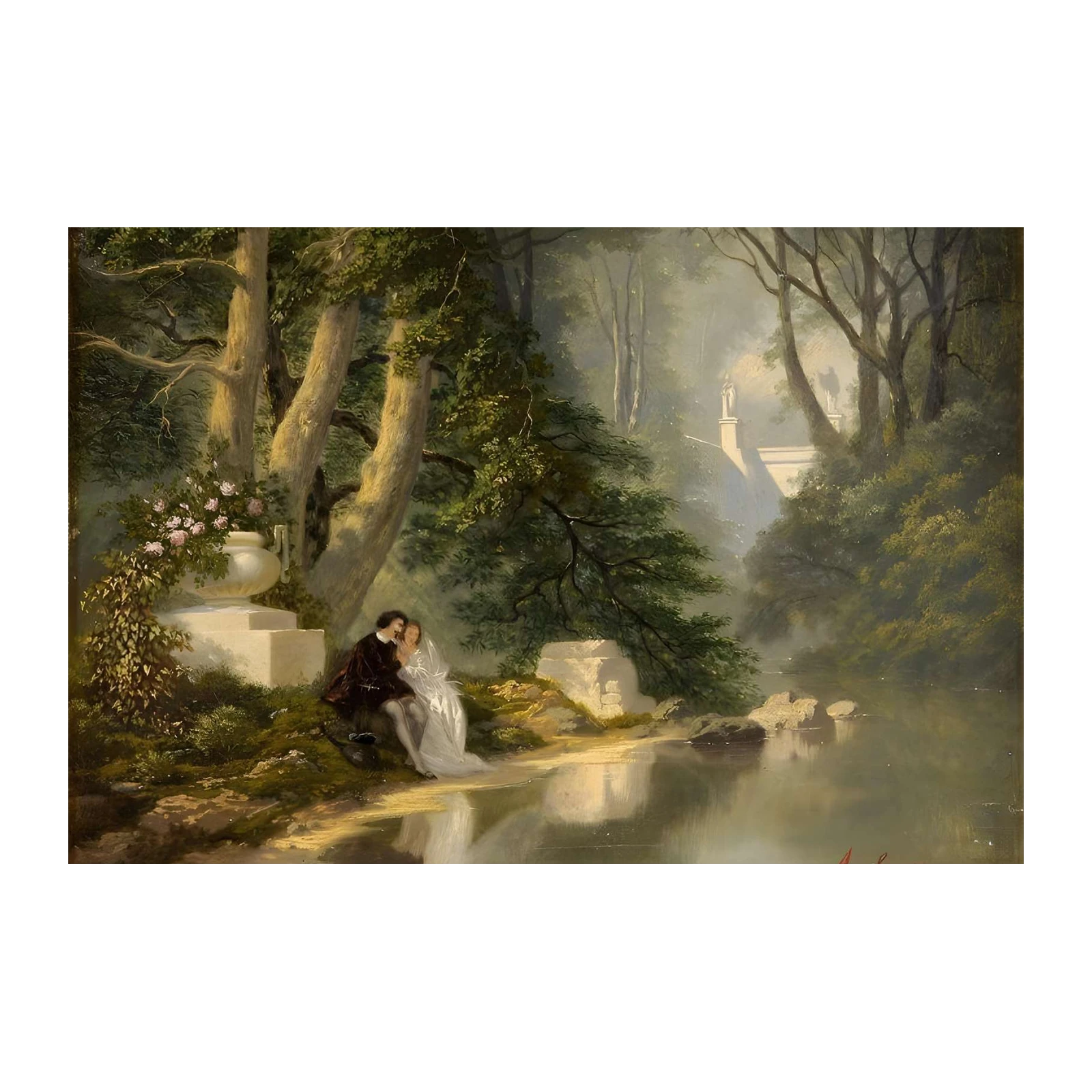Romantic Embrace Forest Lake Wall Art