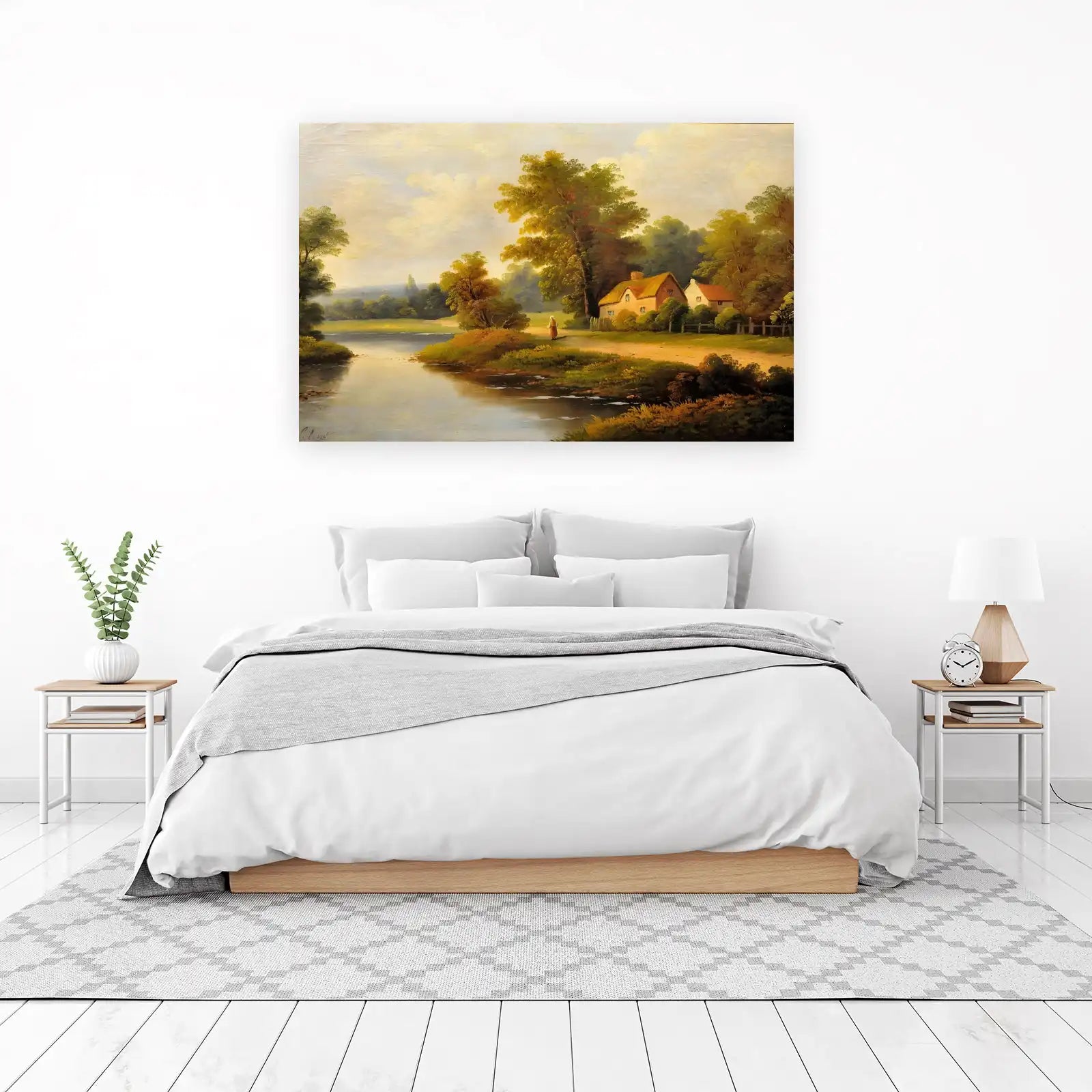 Tranquil Riverside Cottage Landscape Wall Art