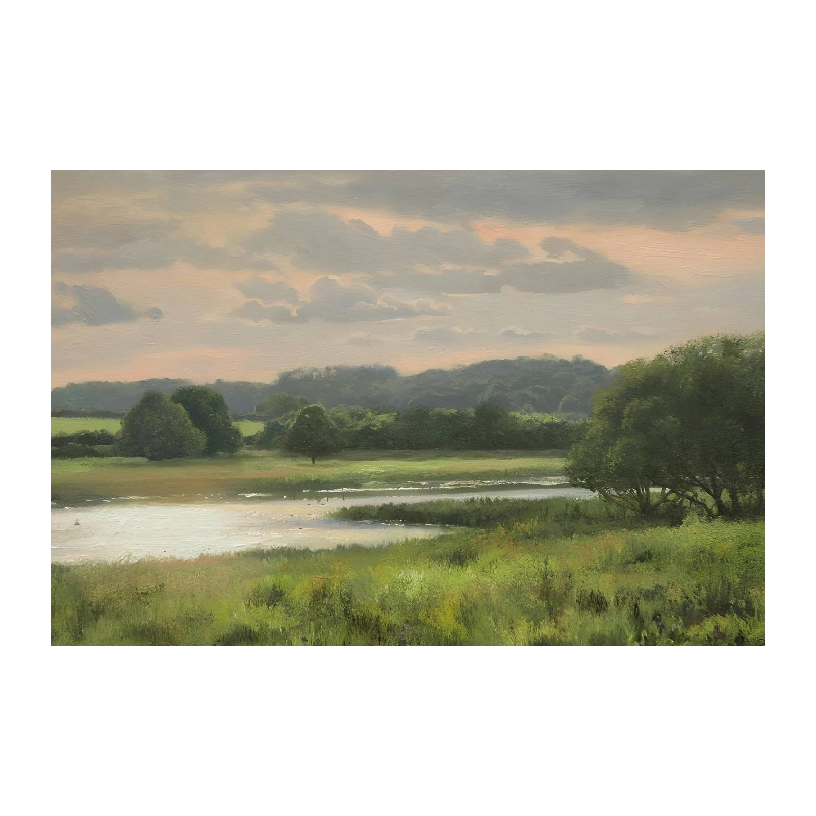 Tranquil River Landscape Oil Painting Wall Art