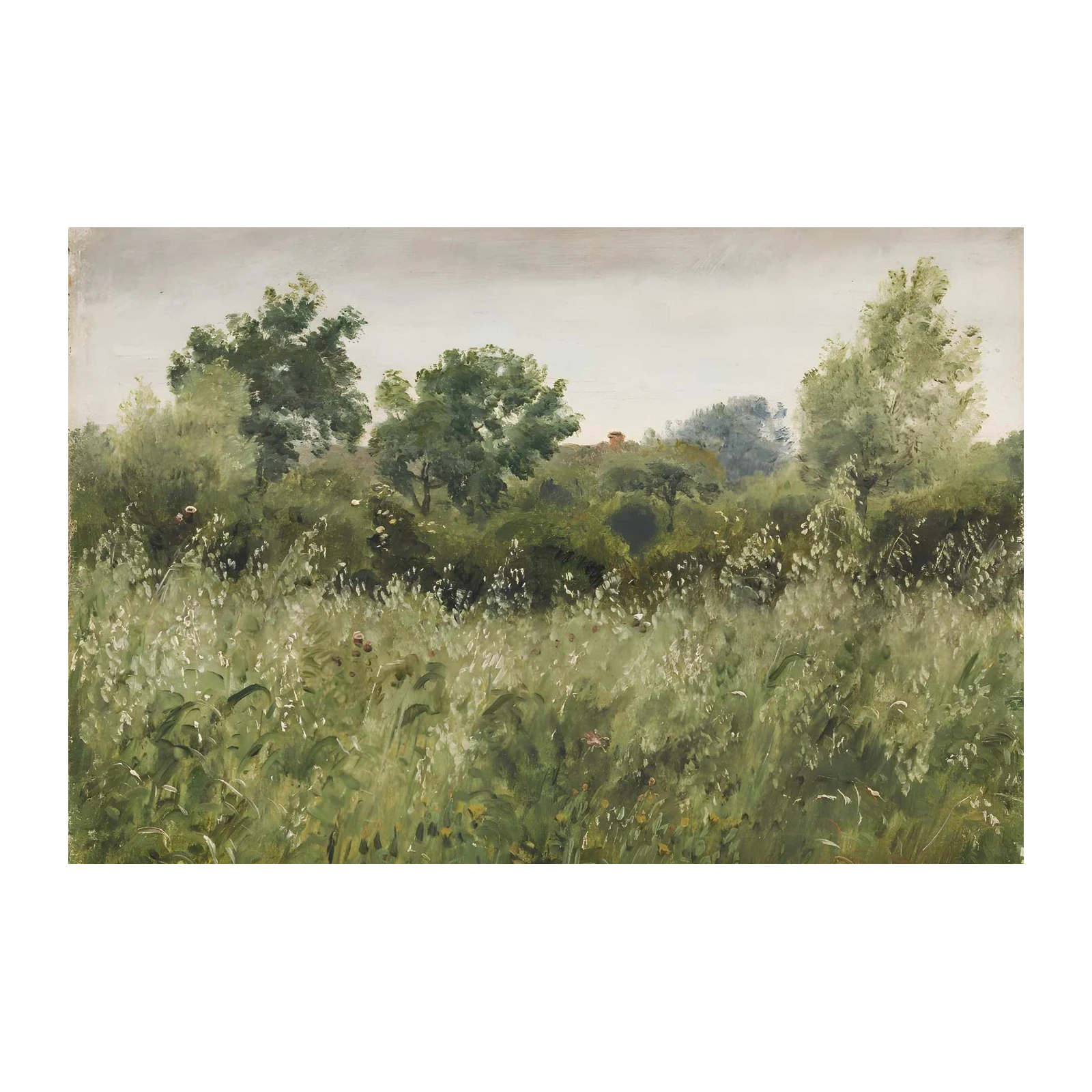 Serene Meadow Landscape Oil Painting Wall Art