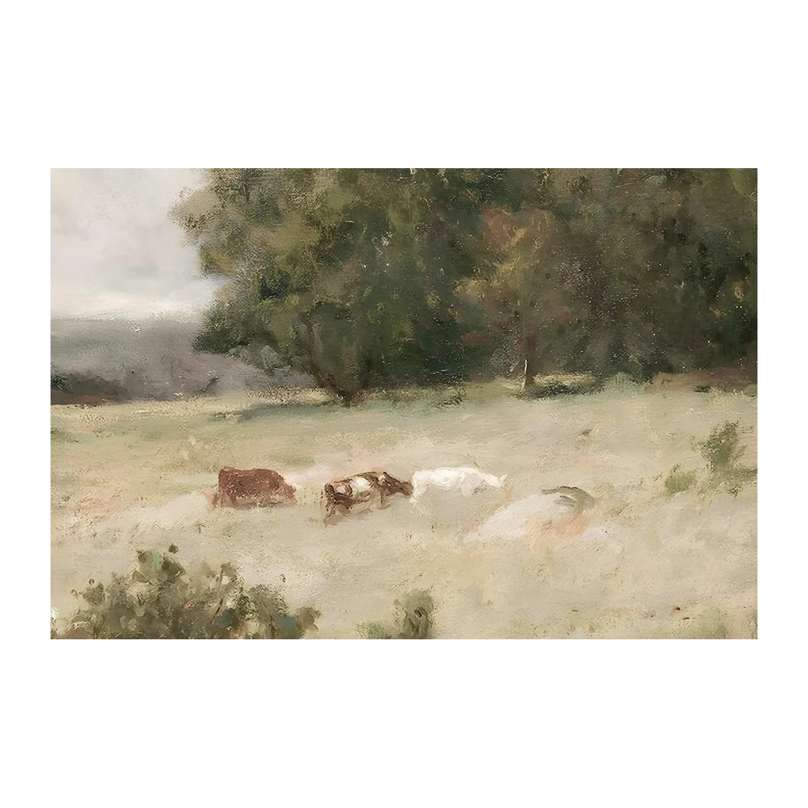 Serene Meadow Cows Oil Painting Wall Art