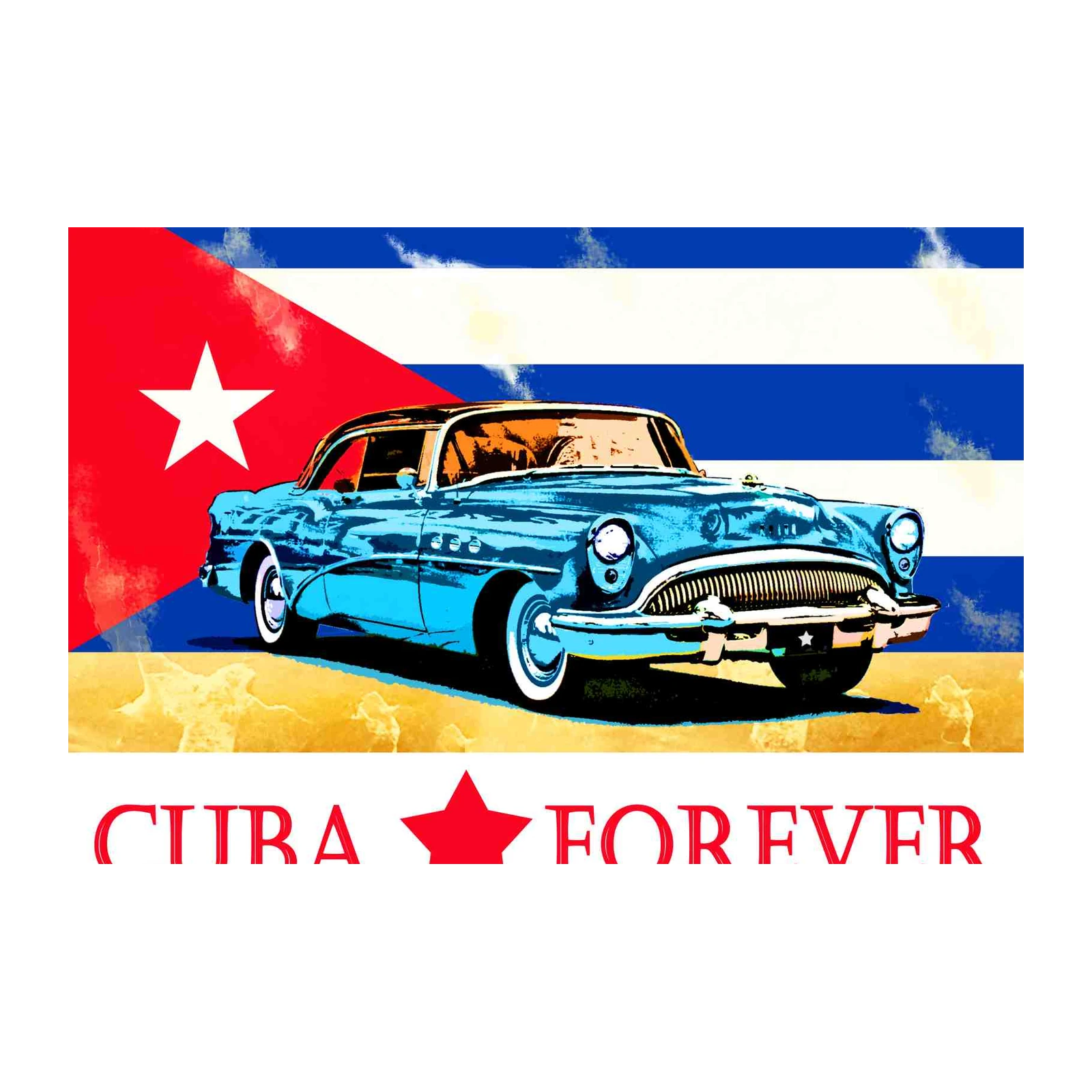Retro Cuban Car & Flag Wall Art Wall Art