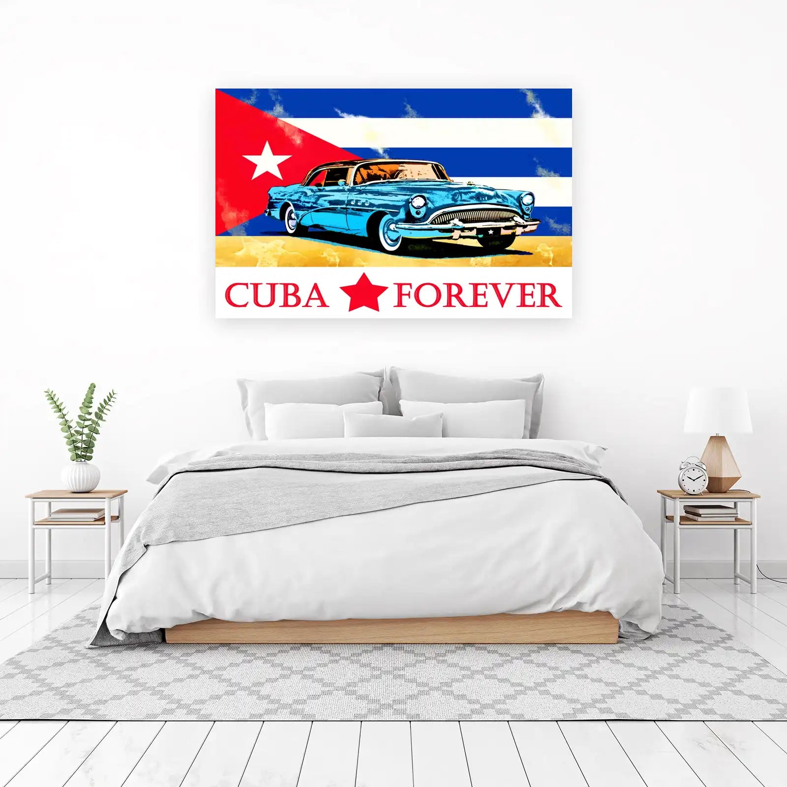 Retro Cuban Car & Flag Wall Art Wall Art