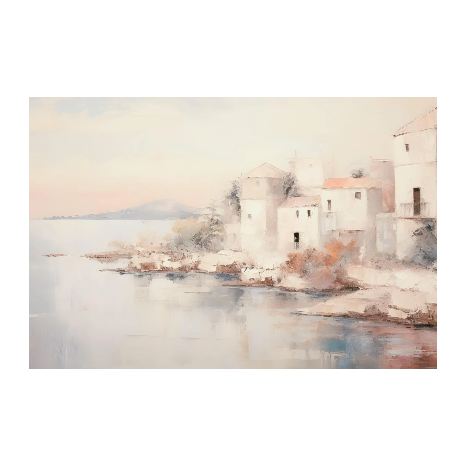 Serene Coastal Village Landscape Wall Art