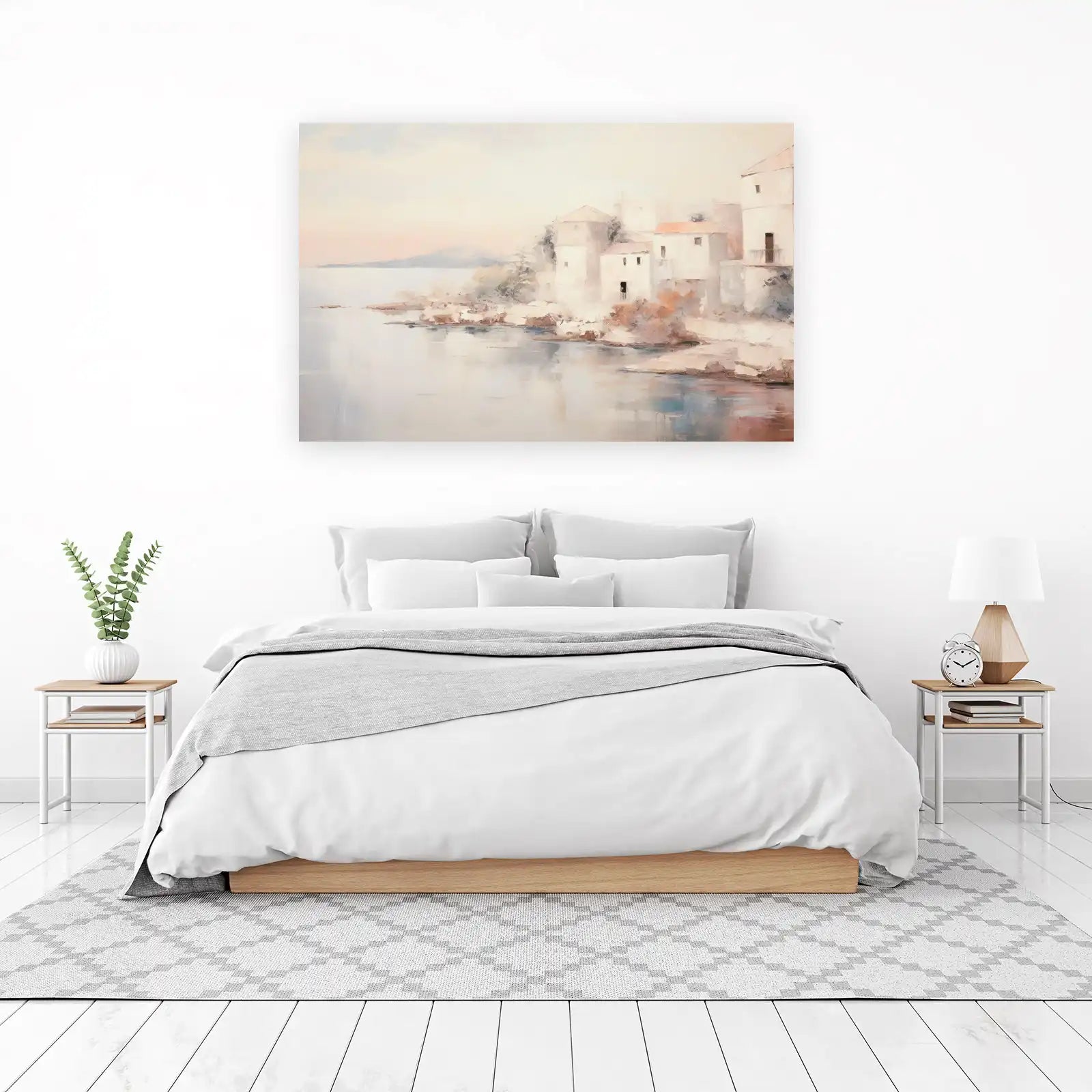 Serene Coastal Village Landscape Wall Art