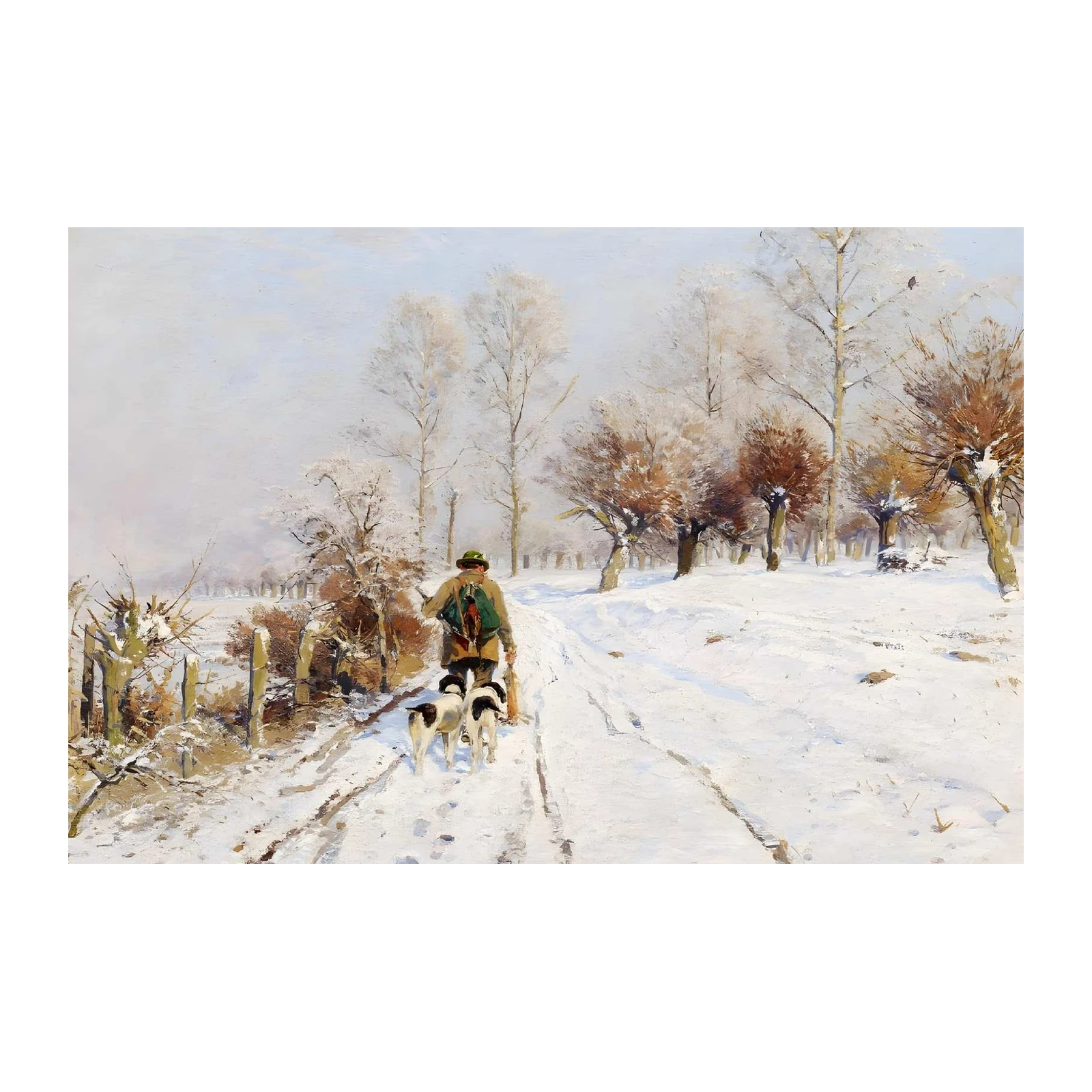 Winter Hunter & Dogs Snowy Path Wall Art