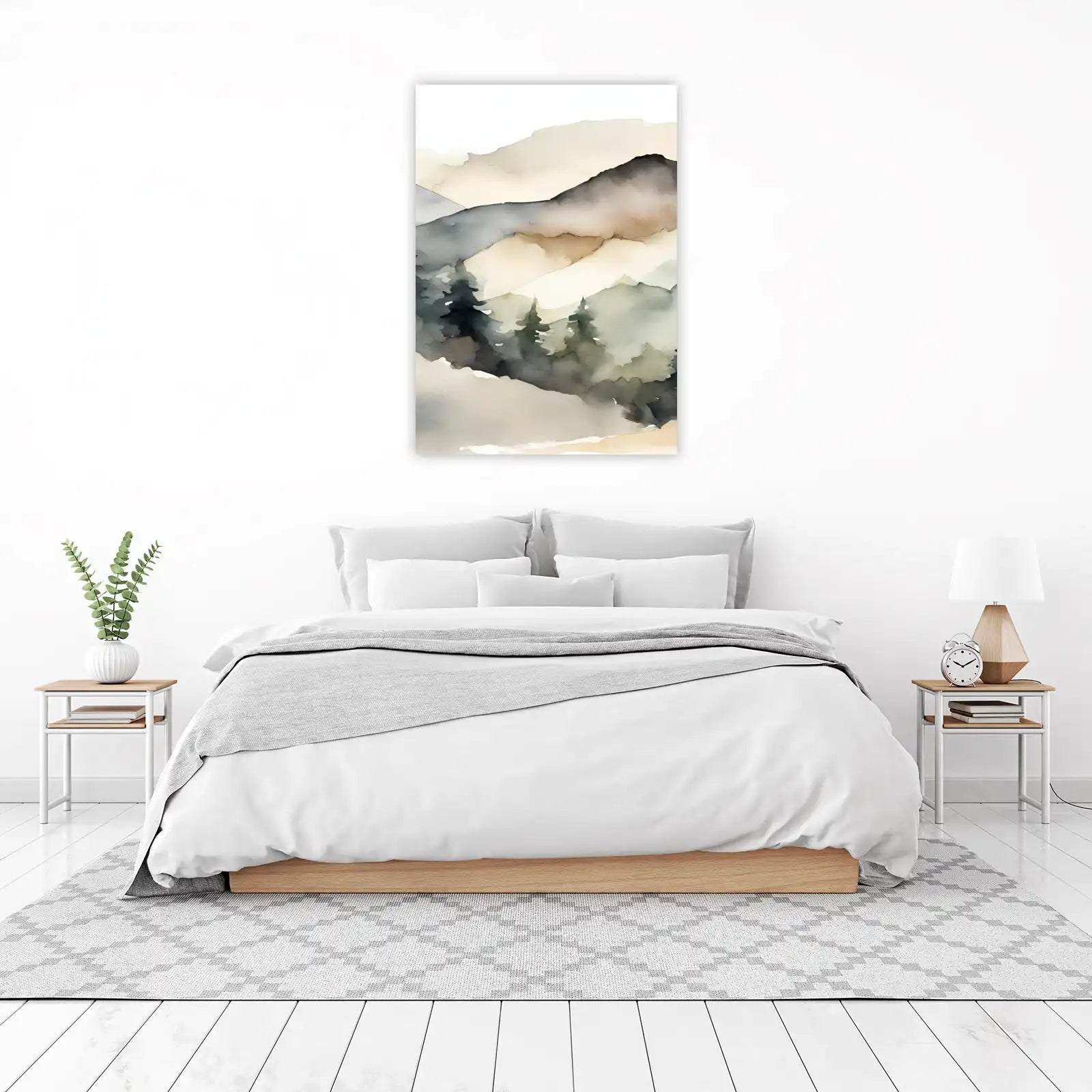 Serene Mountain Landscape Watercolor Wall Art