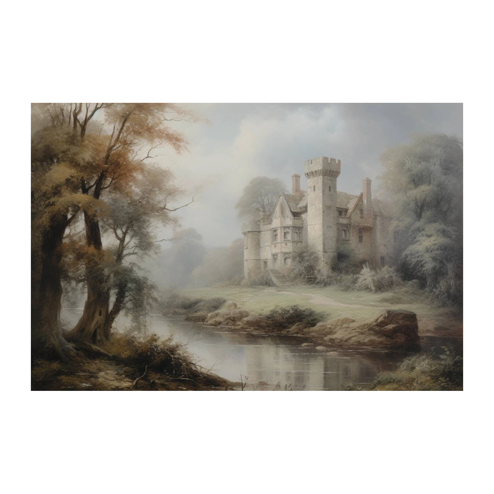 Misty Castle Landscape Wall Art