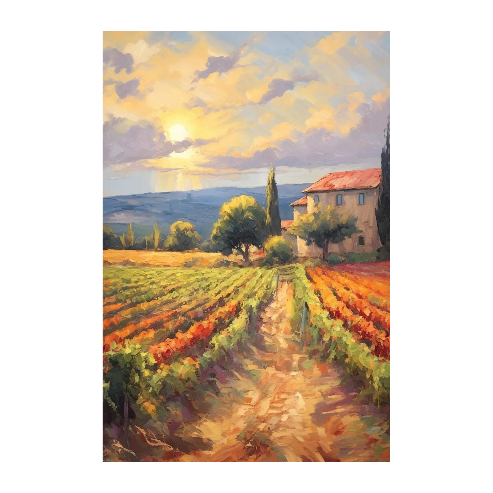 Tuscan Vineyard Sunset Landscape Wall Art