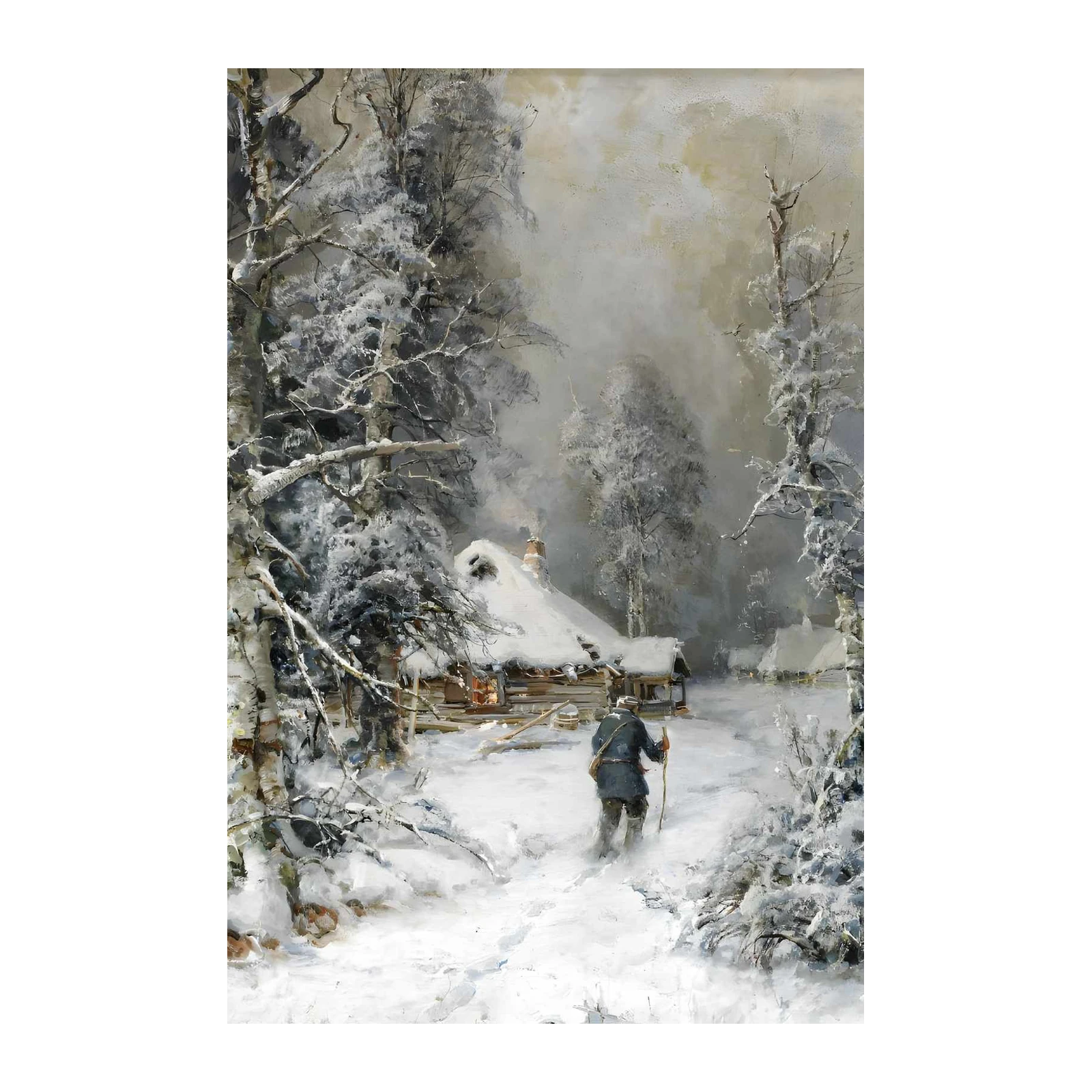 Cozy Winter Cabin Snowscape Wall Art