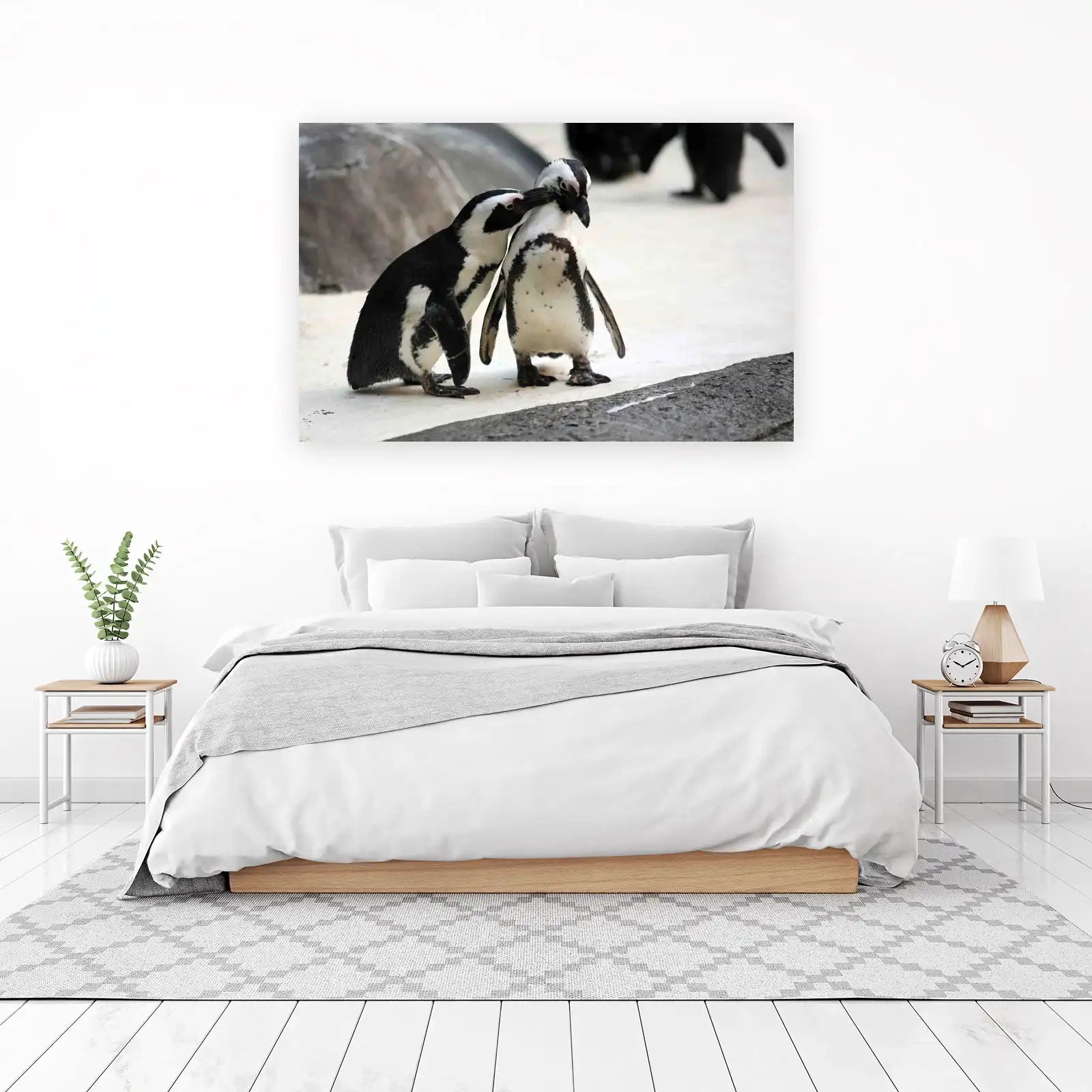 Adorable Penguin Pair Black & White Wall Art