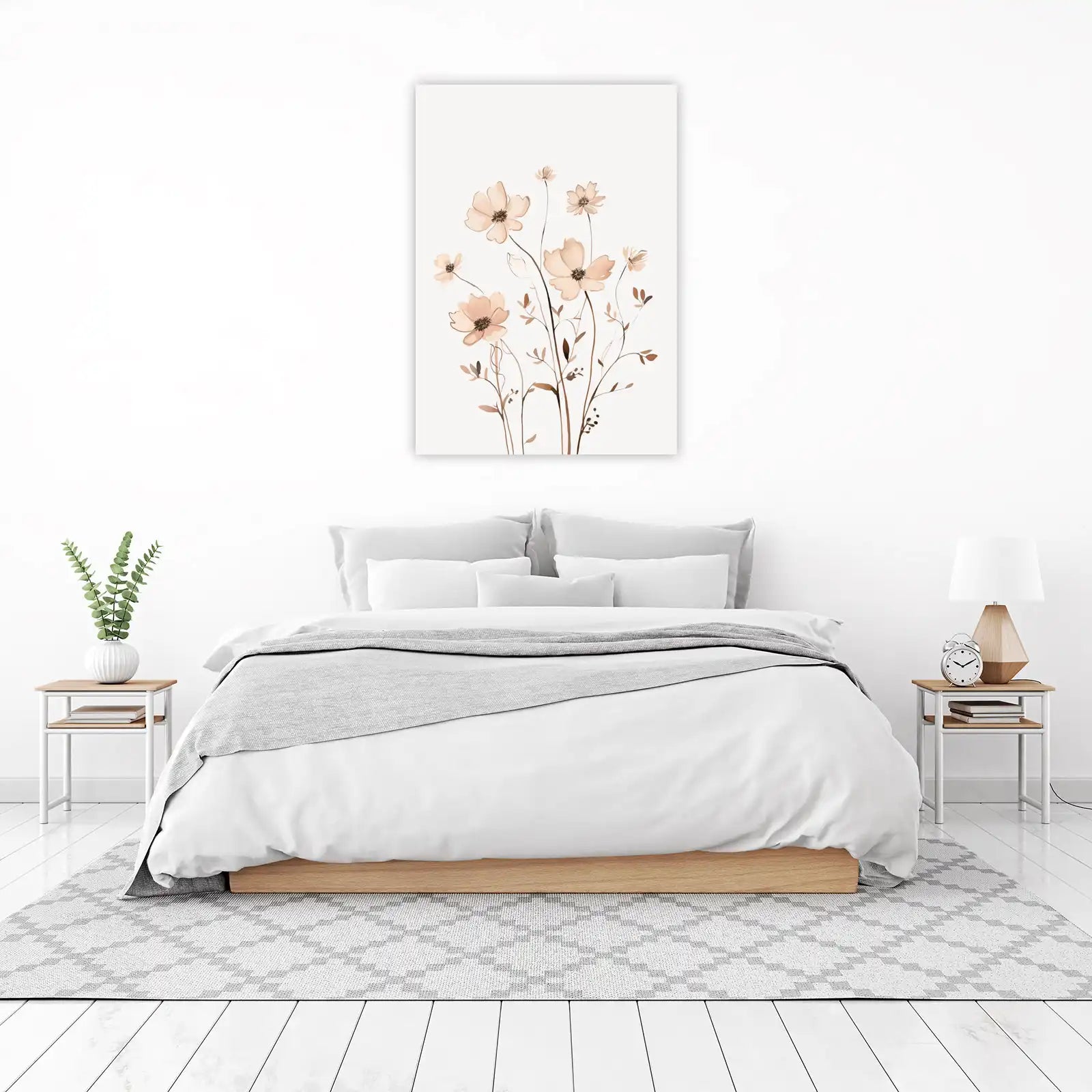 Elegant Peach Floral Watercolor Wall Art