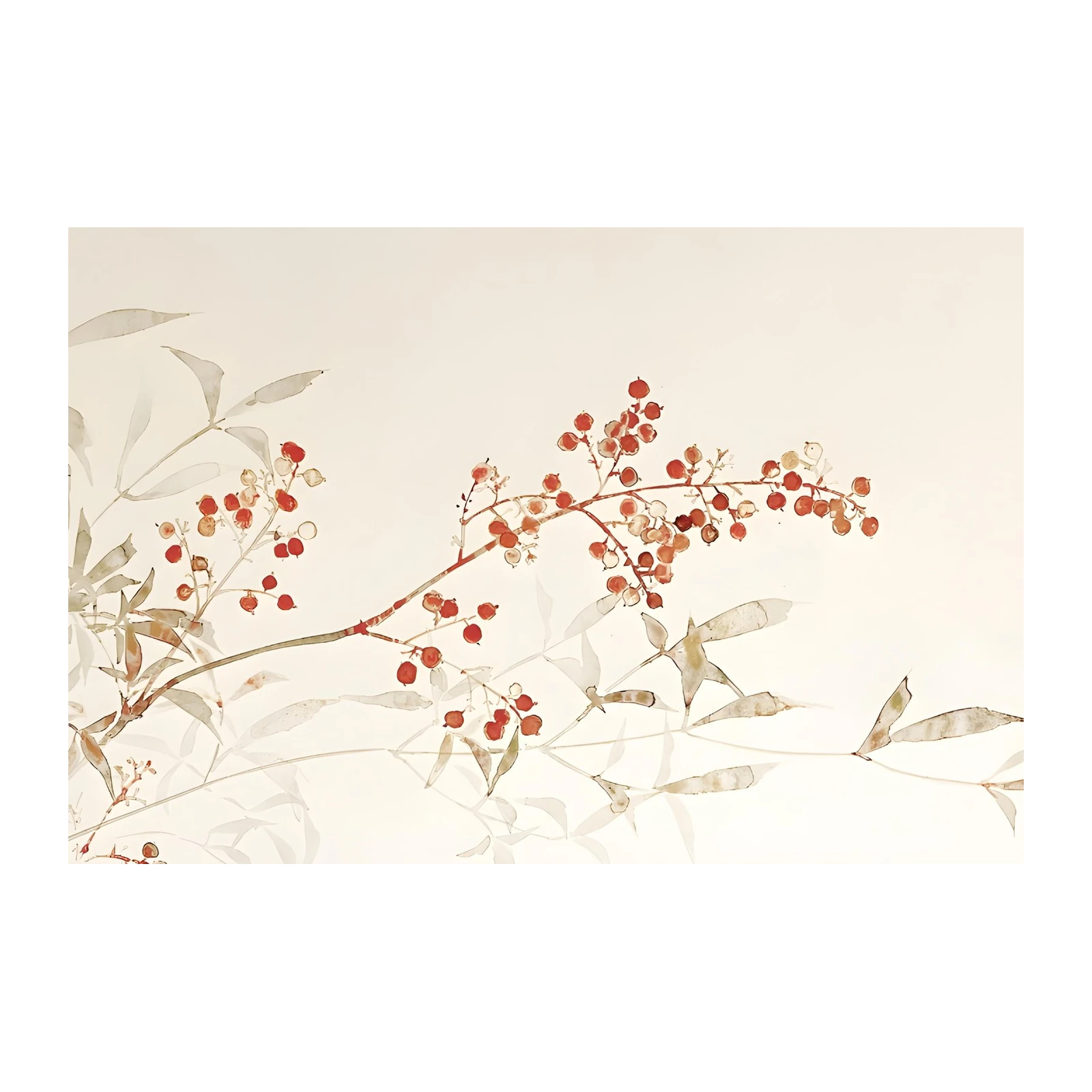 Ethereal Red Berry Branches Wall Art
