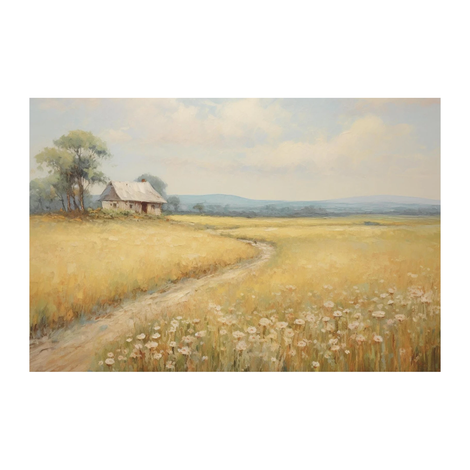 Serene Countryside Landscape Oil Painting Wall Art