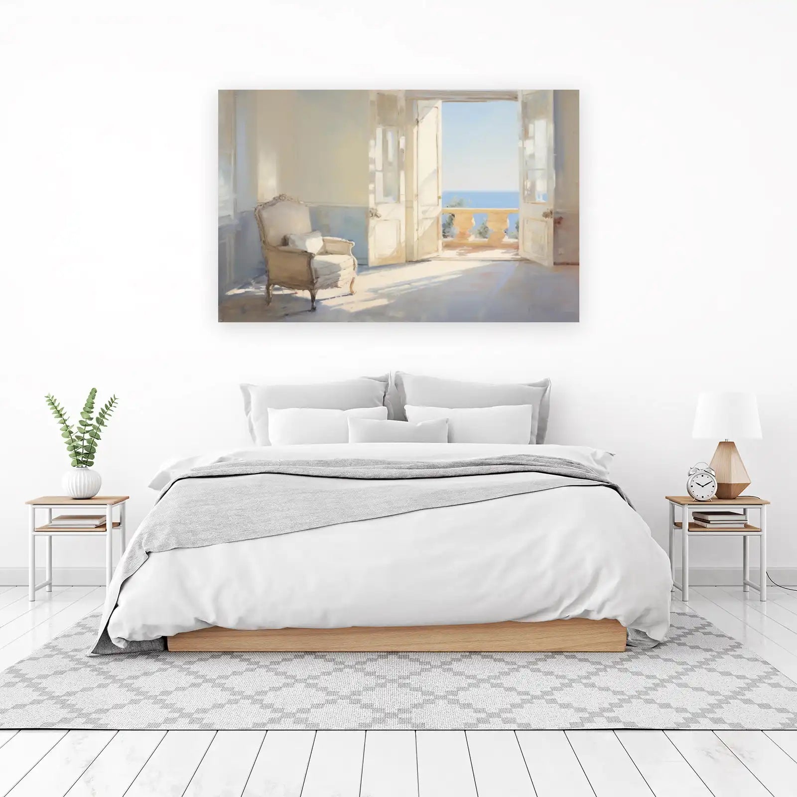 Serene Coastal Balcony Scene Wall Art