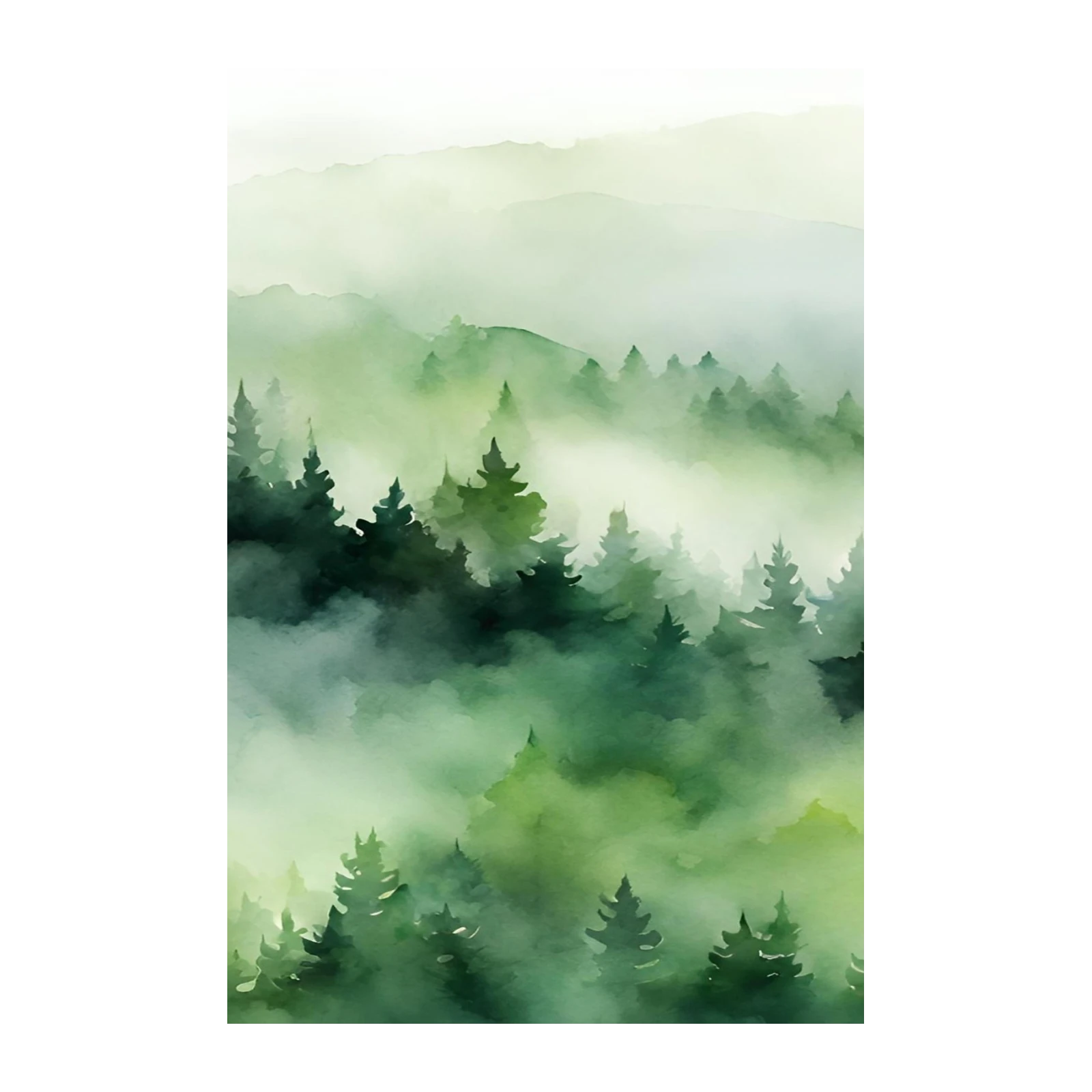 Misty Forest Watercolor Trees Wall Art